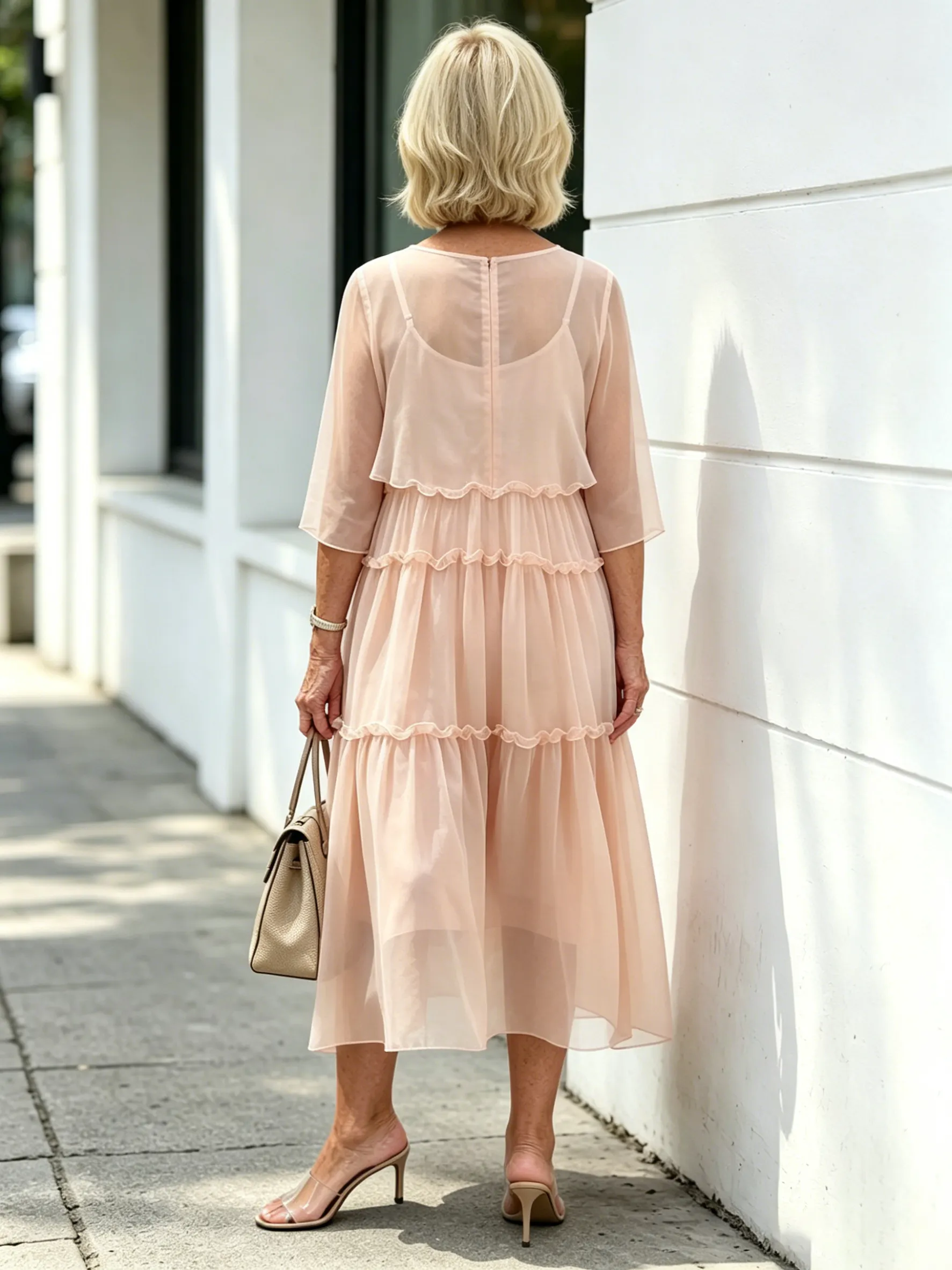 Light Blue Tiered Ruffle Midi Dress