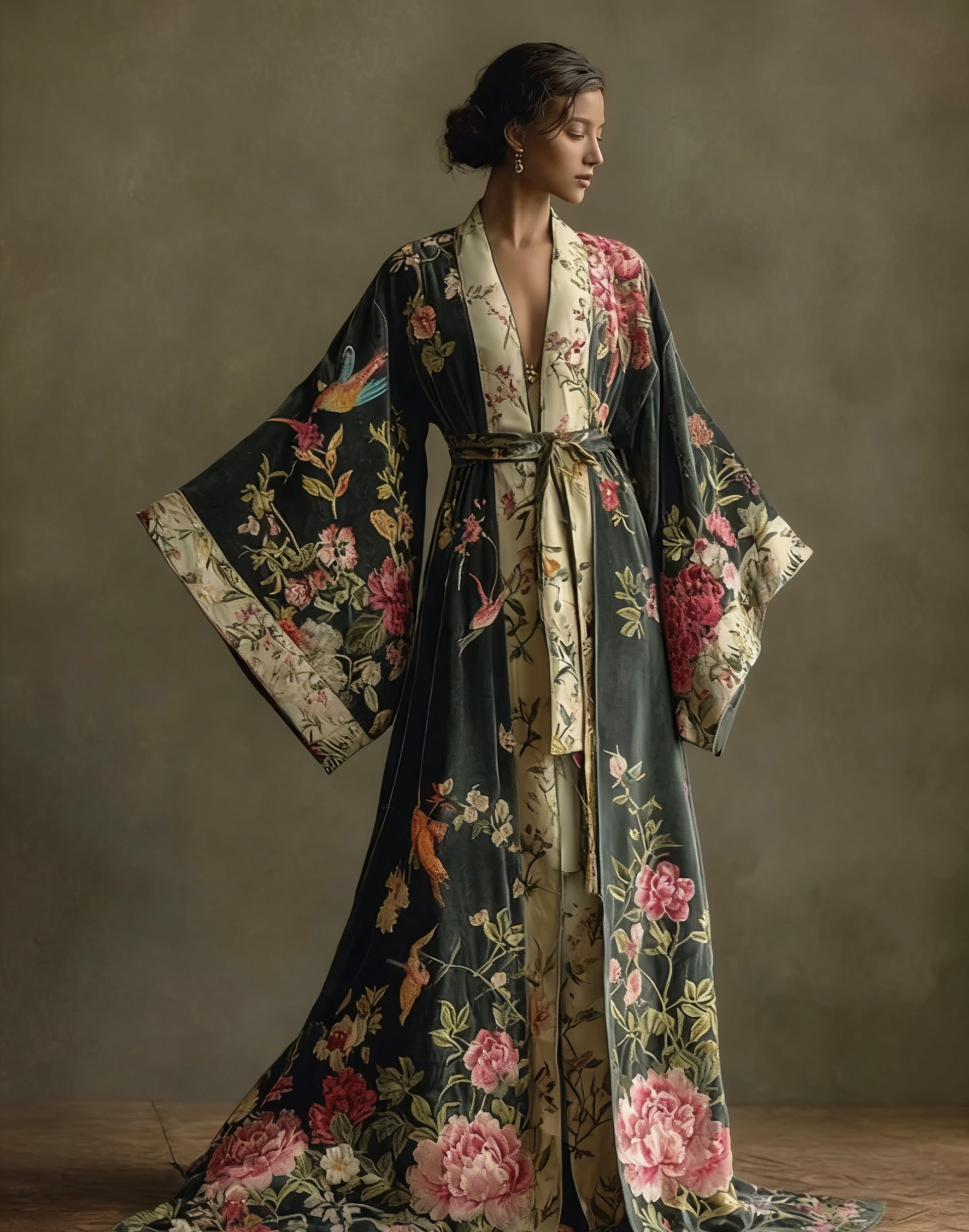 Elegant autumn/winter vintage floral style velvet robe (with belt)