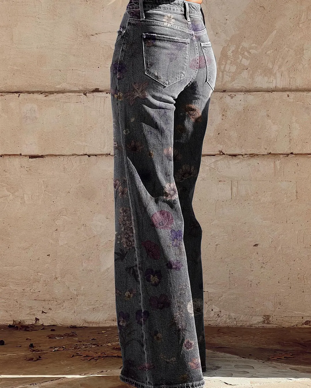Vintage Floral Print Casual Wide-Leg Pants