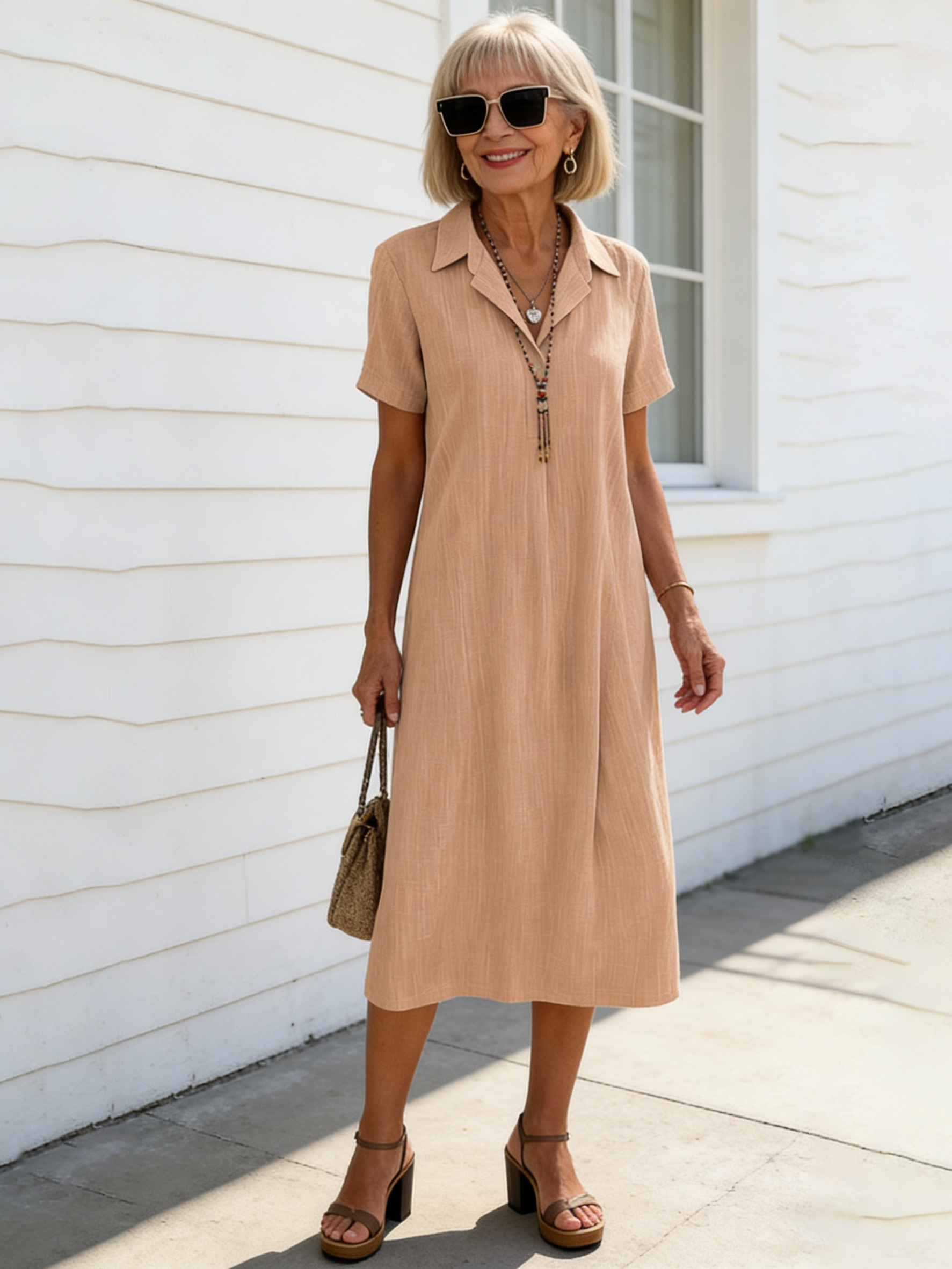 Light Blue Short-Sleeve Shirt Dress