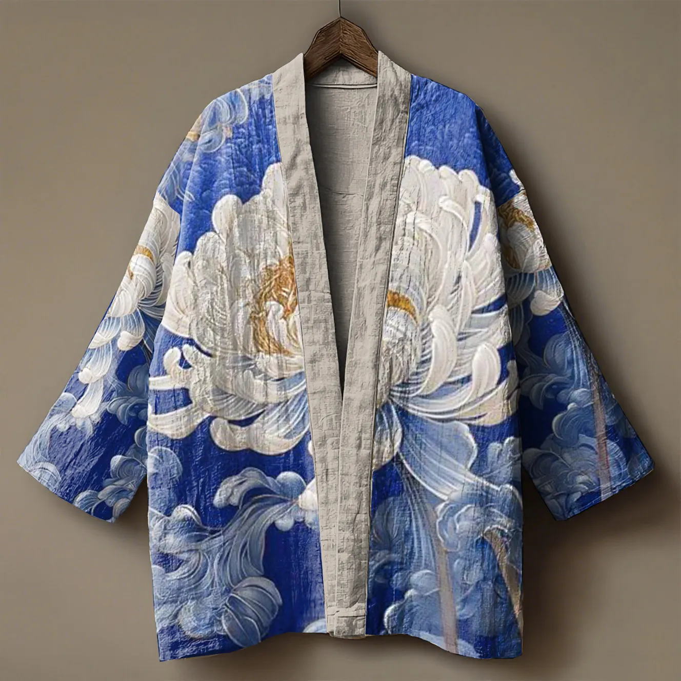 Japanese Art Embroidered Printed Linen Cardigan Kimono