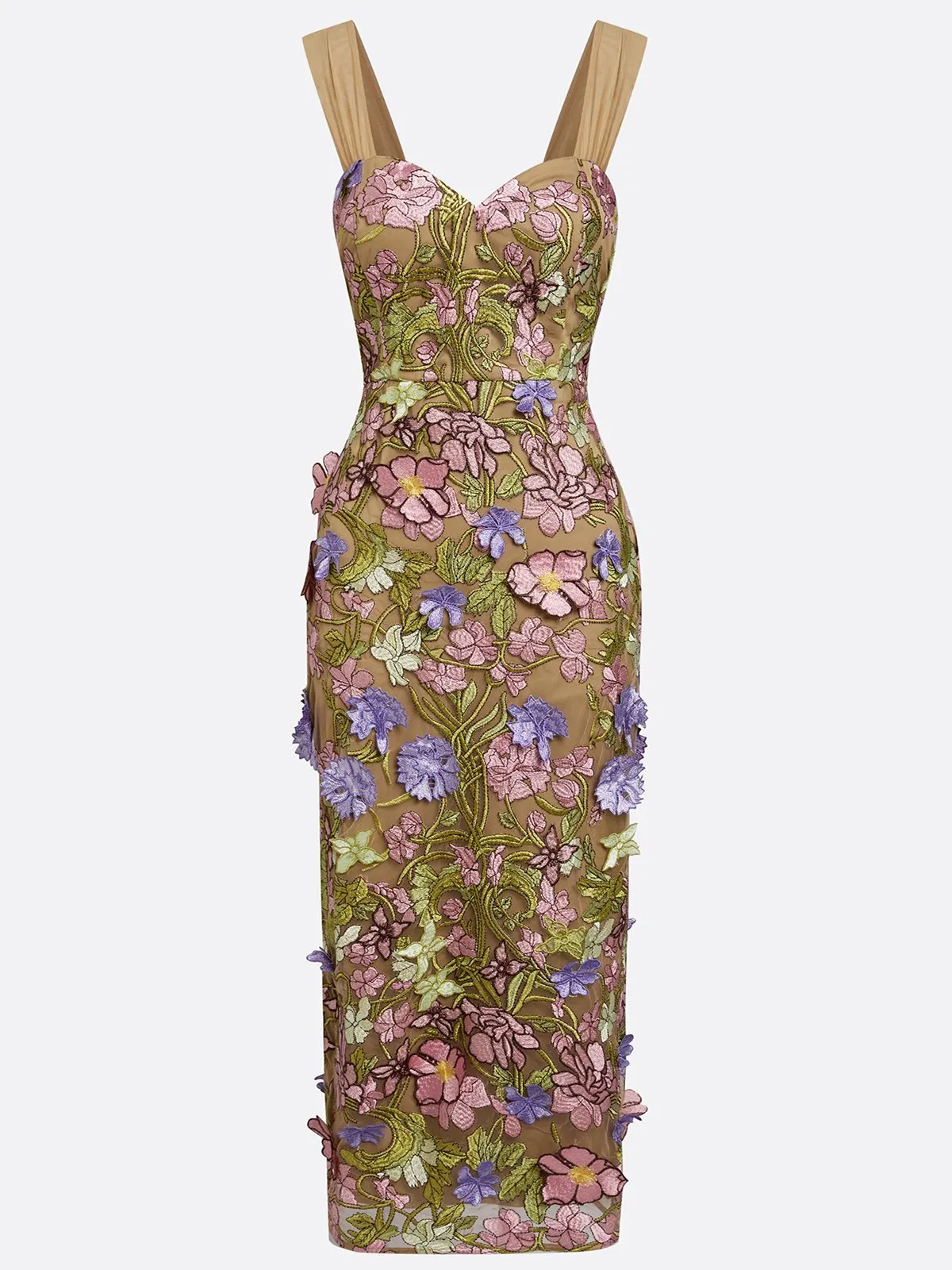 Pink 3D Floral Lace V-Neck Sleeveless Sheath Maxi Dress