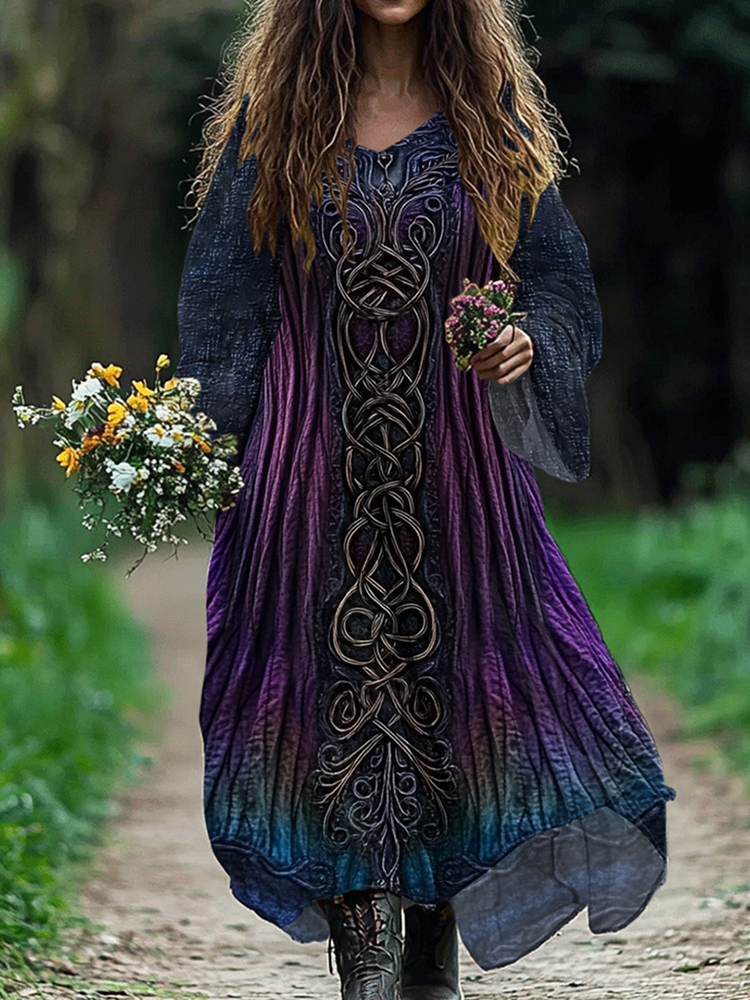 Women's Vintage Viking Tree Of Life Art Cotton And Dress