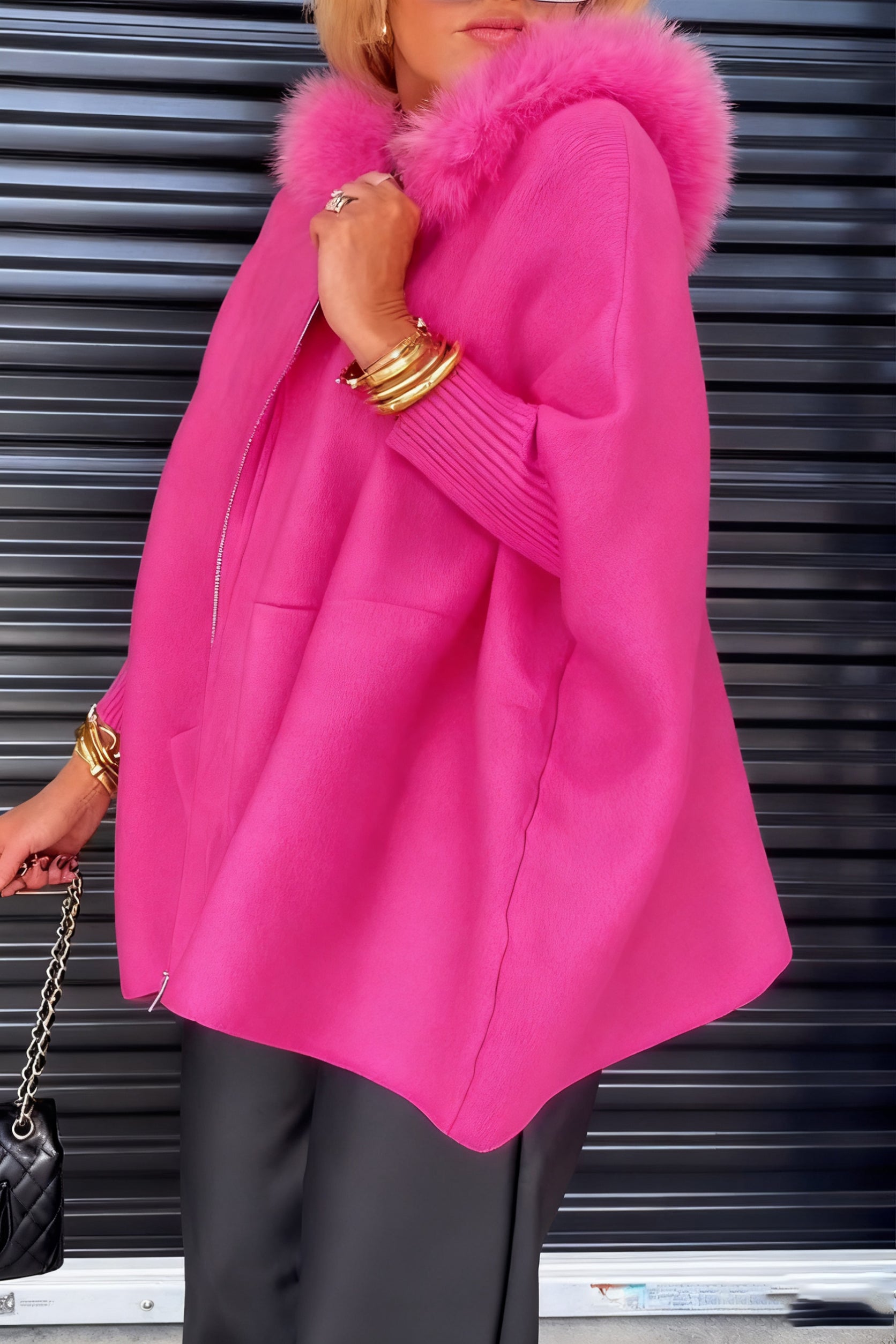 Fur Collar Solid Color Casual Jacket