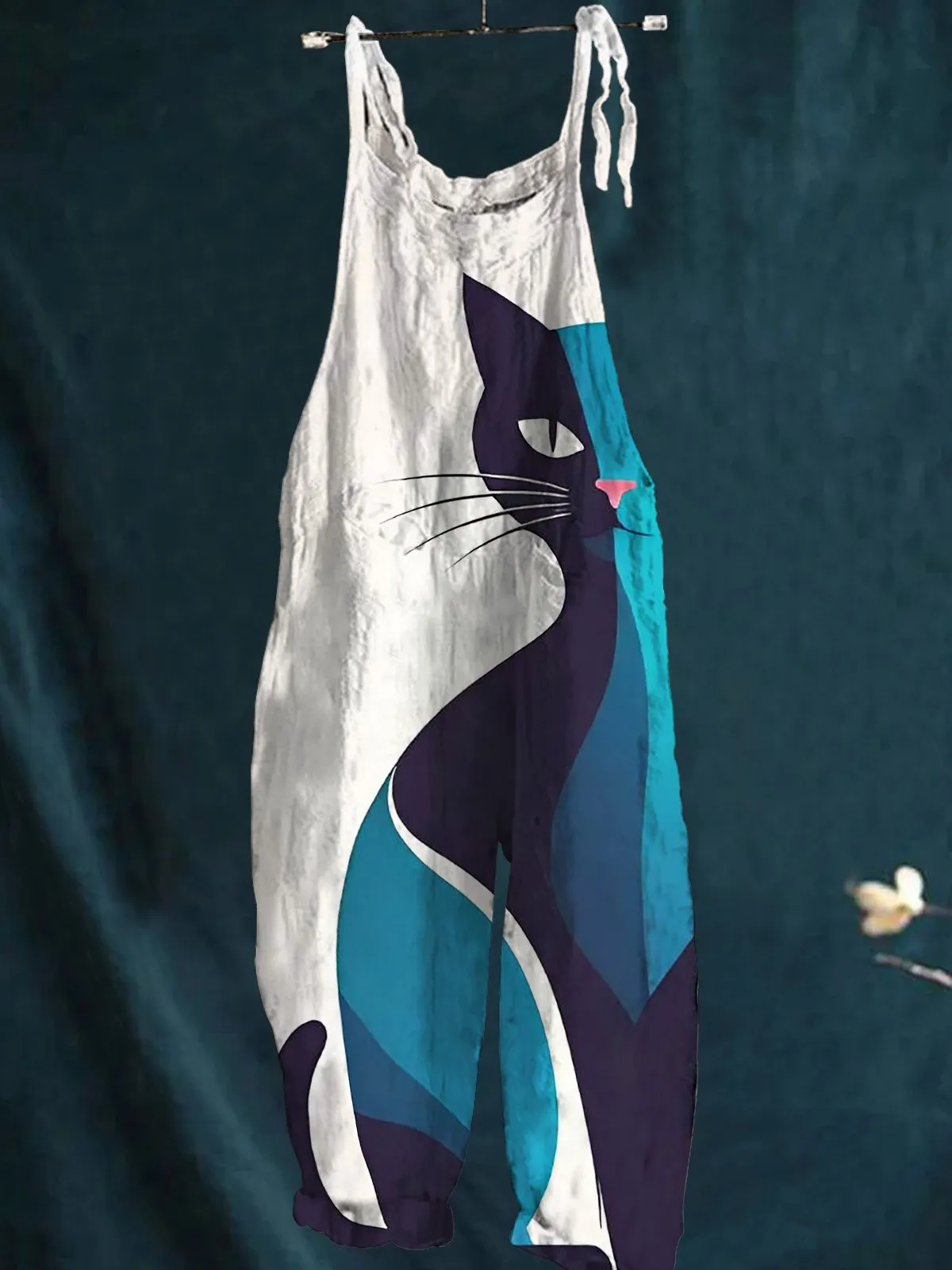 Geometric Cat Art Printed Women's Casual Wide-Leg Jumpsuit