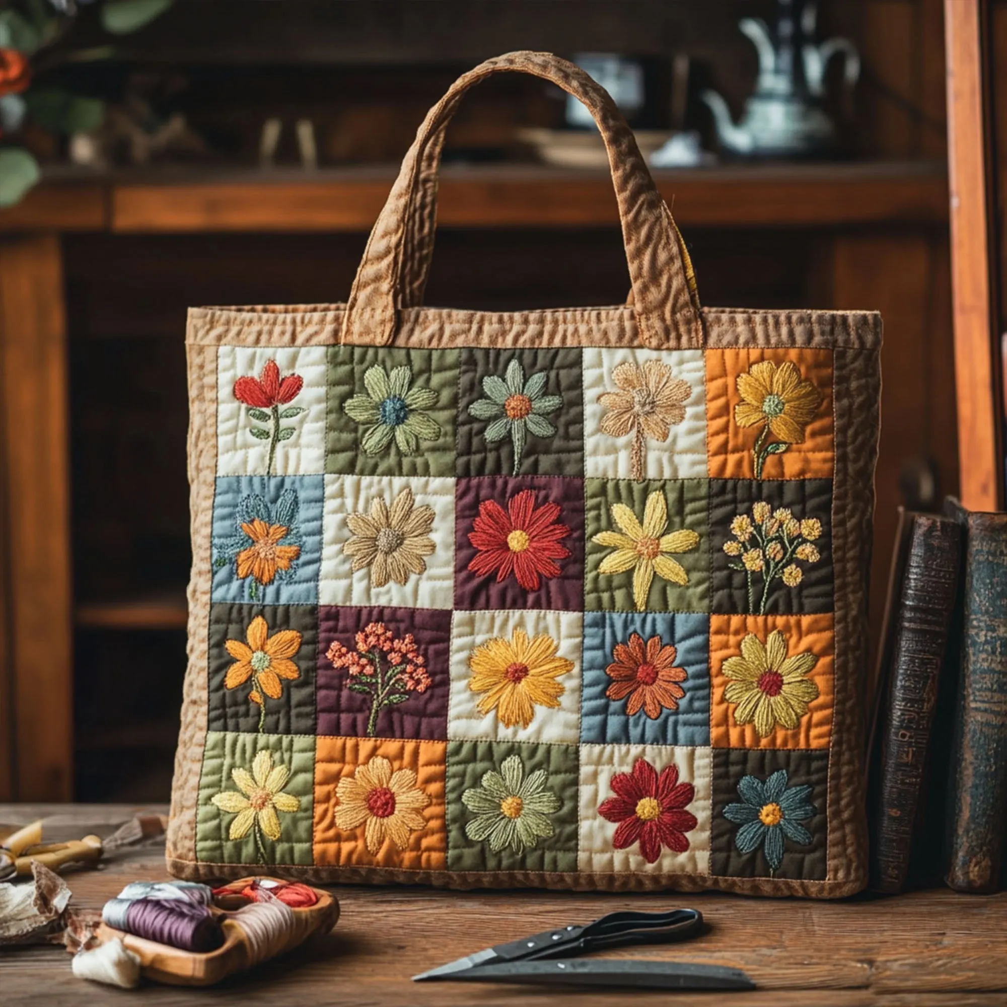 Flower Quilted Tote Bag