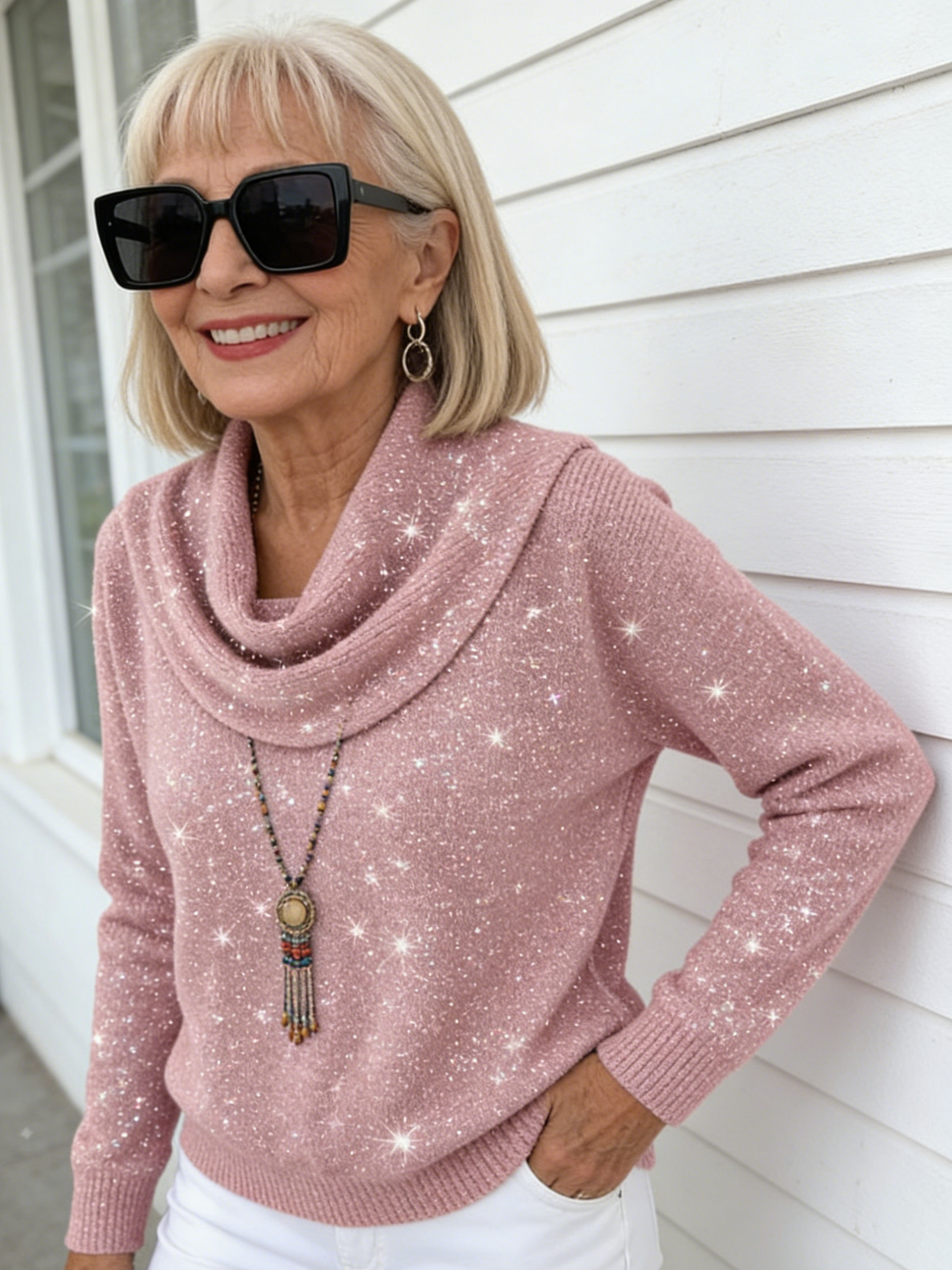 Ivory Cowl-Neck Knit Sweater