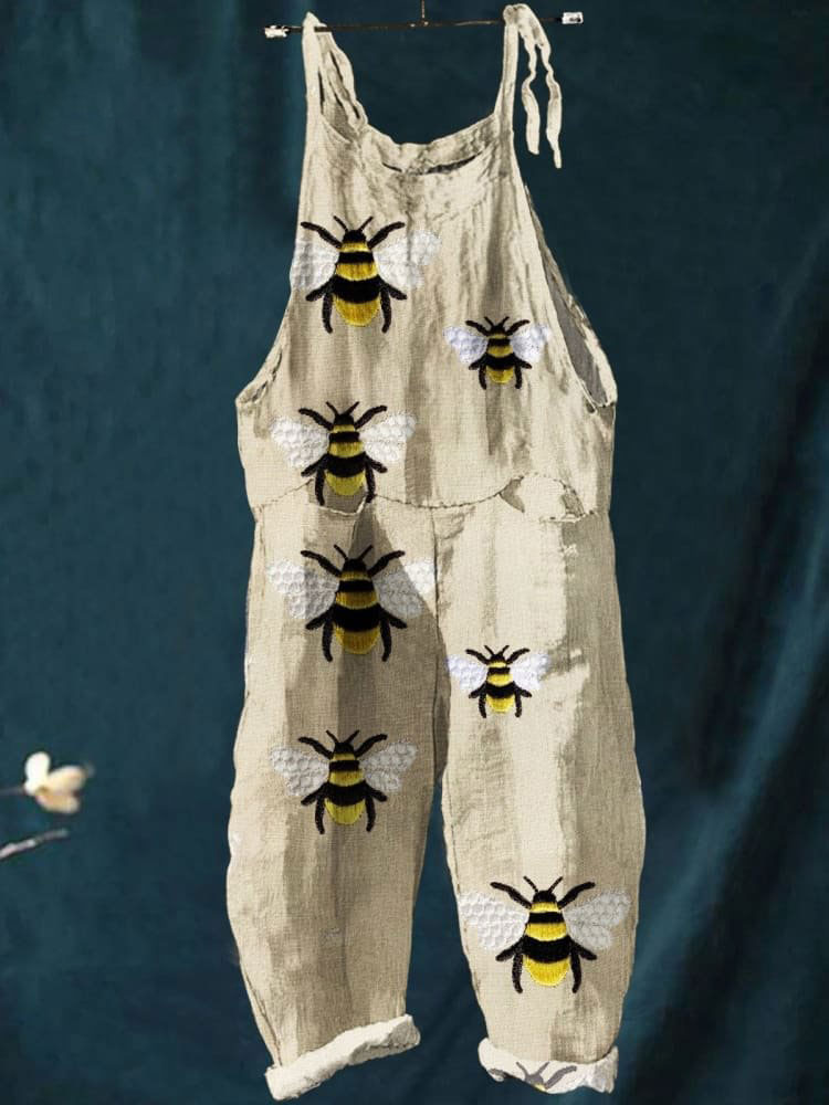 Bee Art Print Casual Wide-Leg Jumpsuit