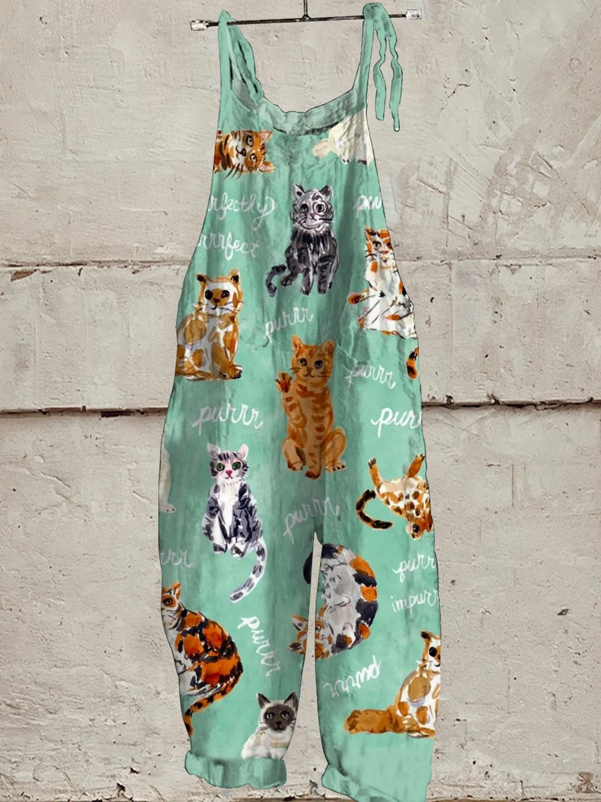 Lovely Cats Art Print Casual Wide-Leg Jumpsuit