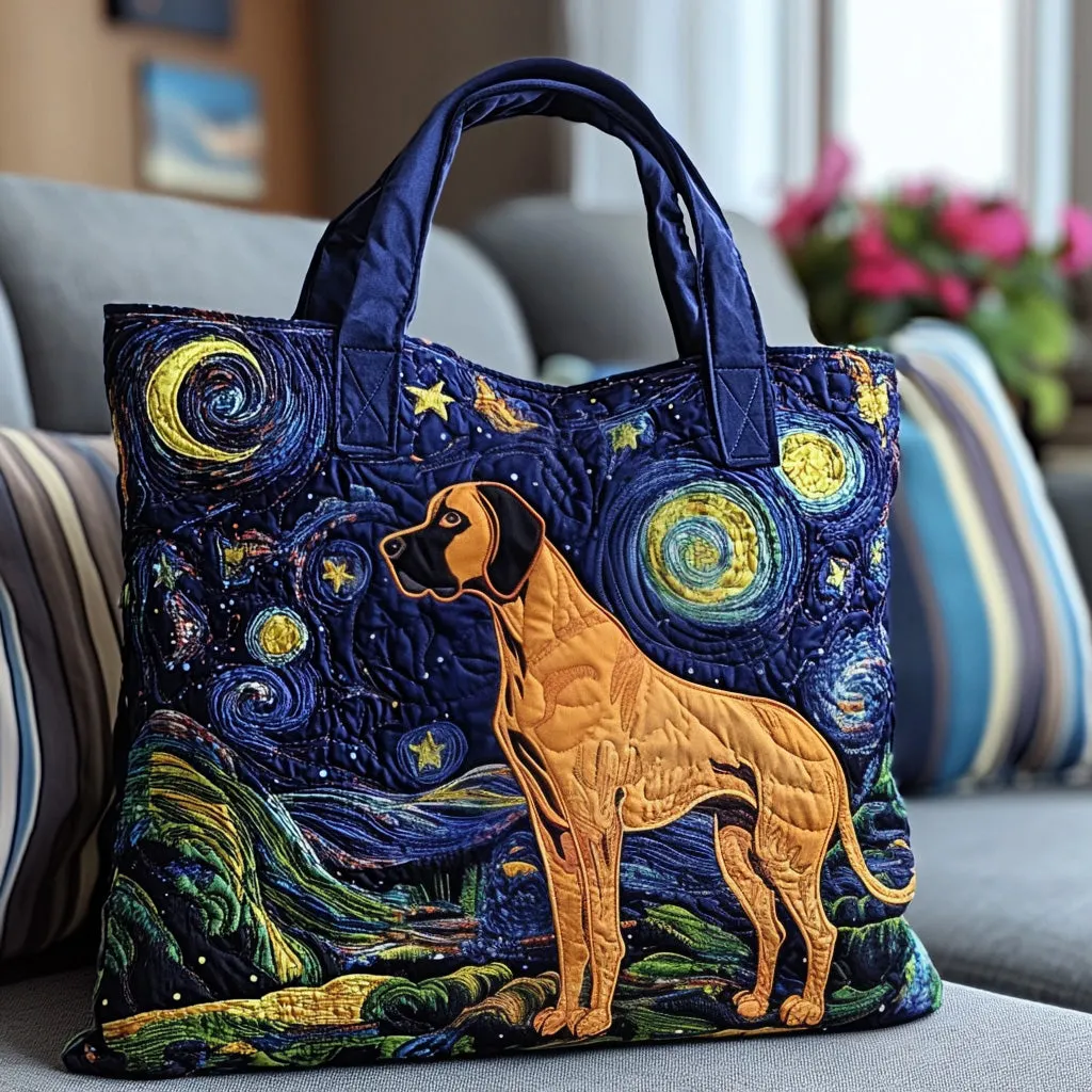 Starry Night Dog Quilted Tote Bag