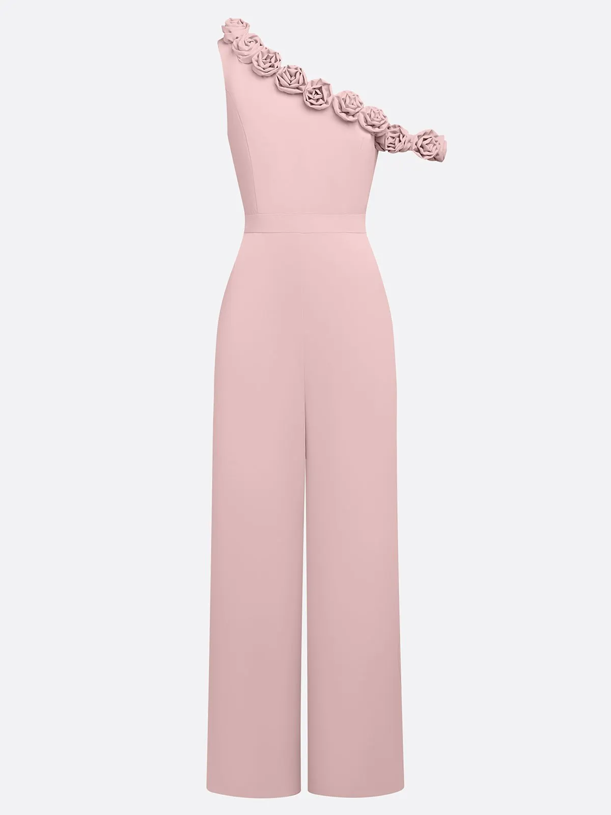 Pink 3D Floral One-Shoulder Sleeveless Dressy Jumpsuit