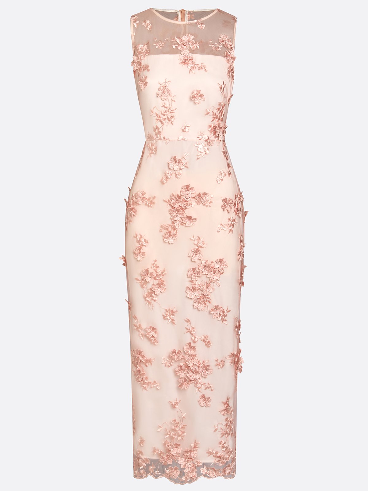 Pink Lace Crew Neck Sleeveless Sheath Maxi Dress