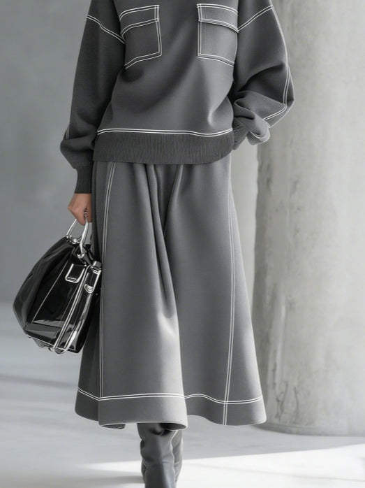 Minimalist Charcoal Gray Sweatshirt And Skirt Two-piece Set