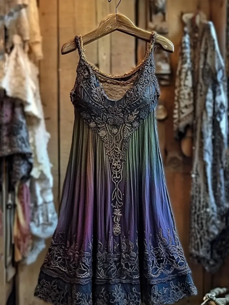 Vintage Viking Violet Gradient Tribal Pattern Comfy Tank Dress