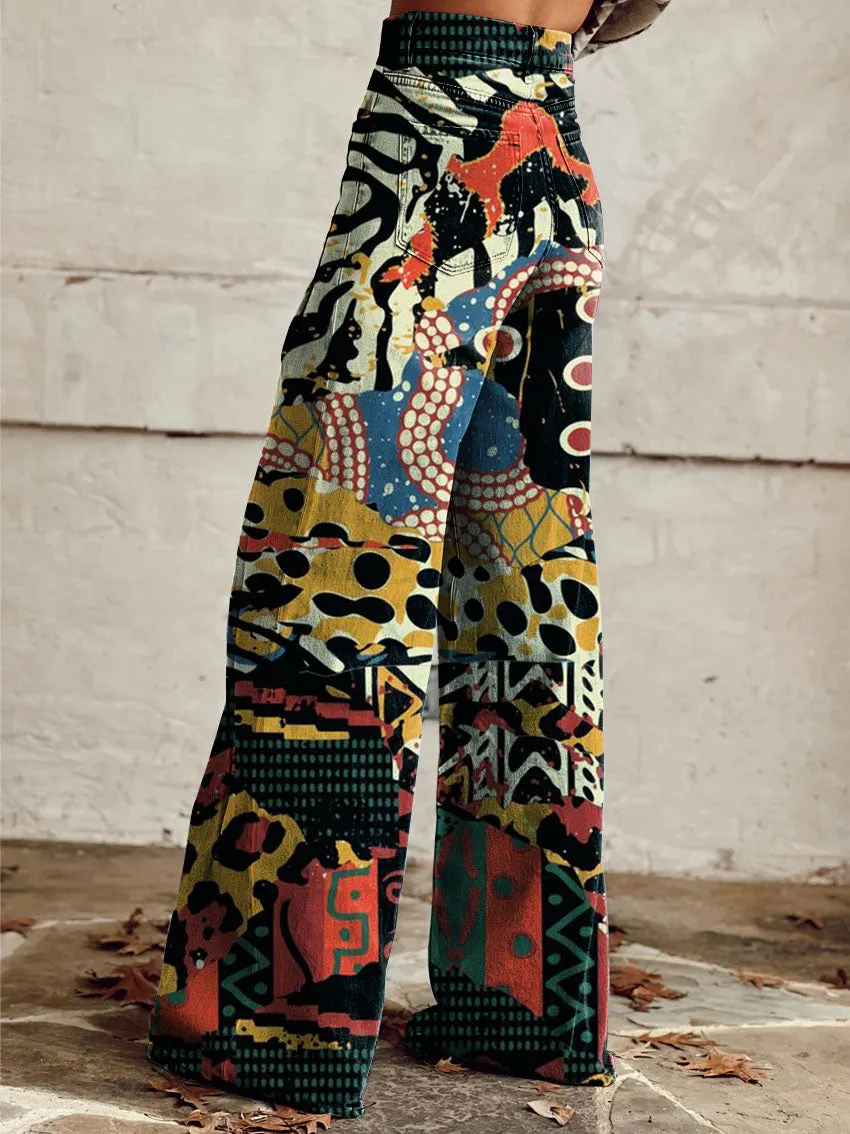 Color Print Casual Wide-Leg Pants