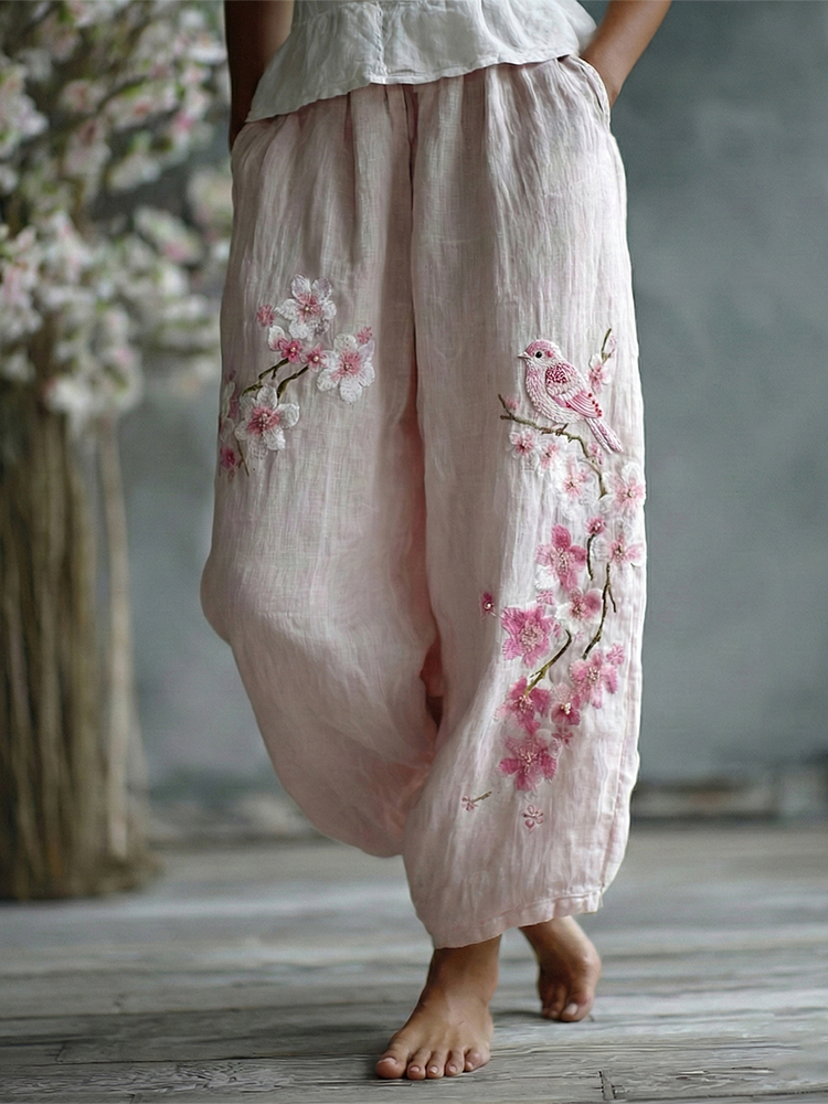 Japanese Flower Linen Pants