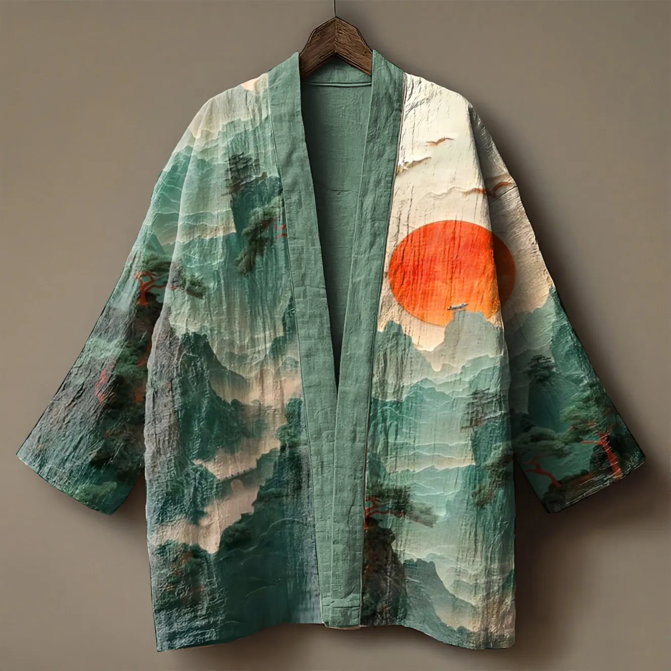 Japanese Art Print Linen Kimono Cardigan