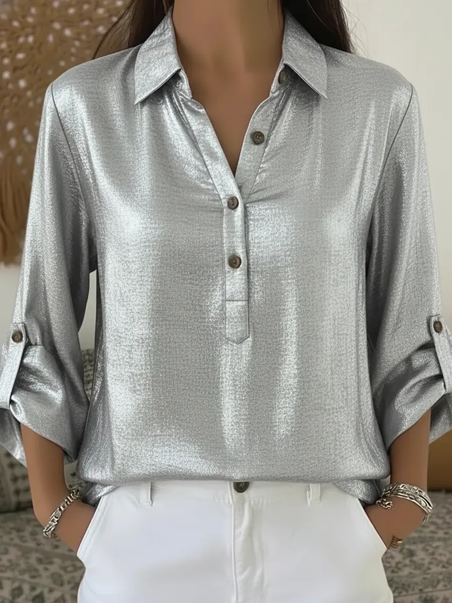 Henley Collar Satin Shirt