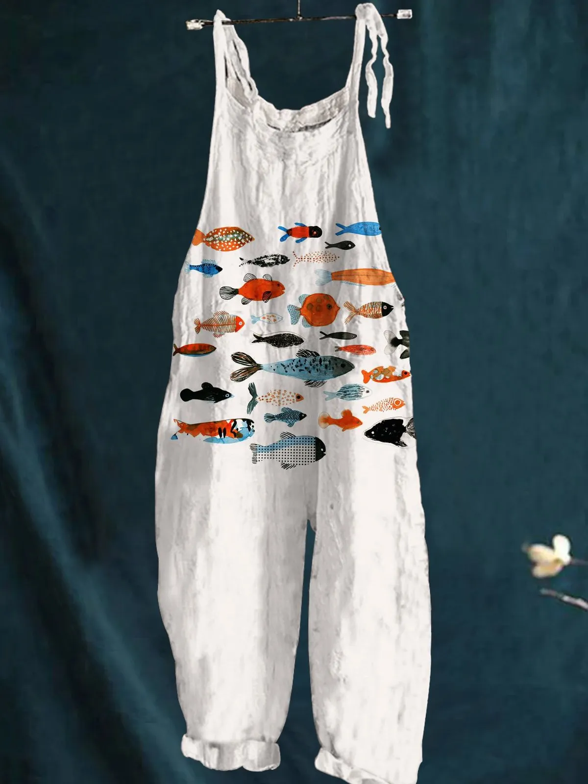 Colorful Cute Little Fish Print Casual Wide-Leg Jumpsuit