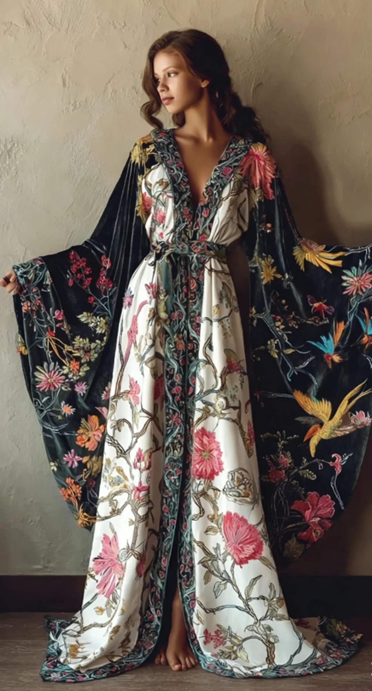 Elegant autumn/winter vintage floral style velvet robe (with belt)