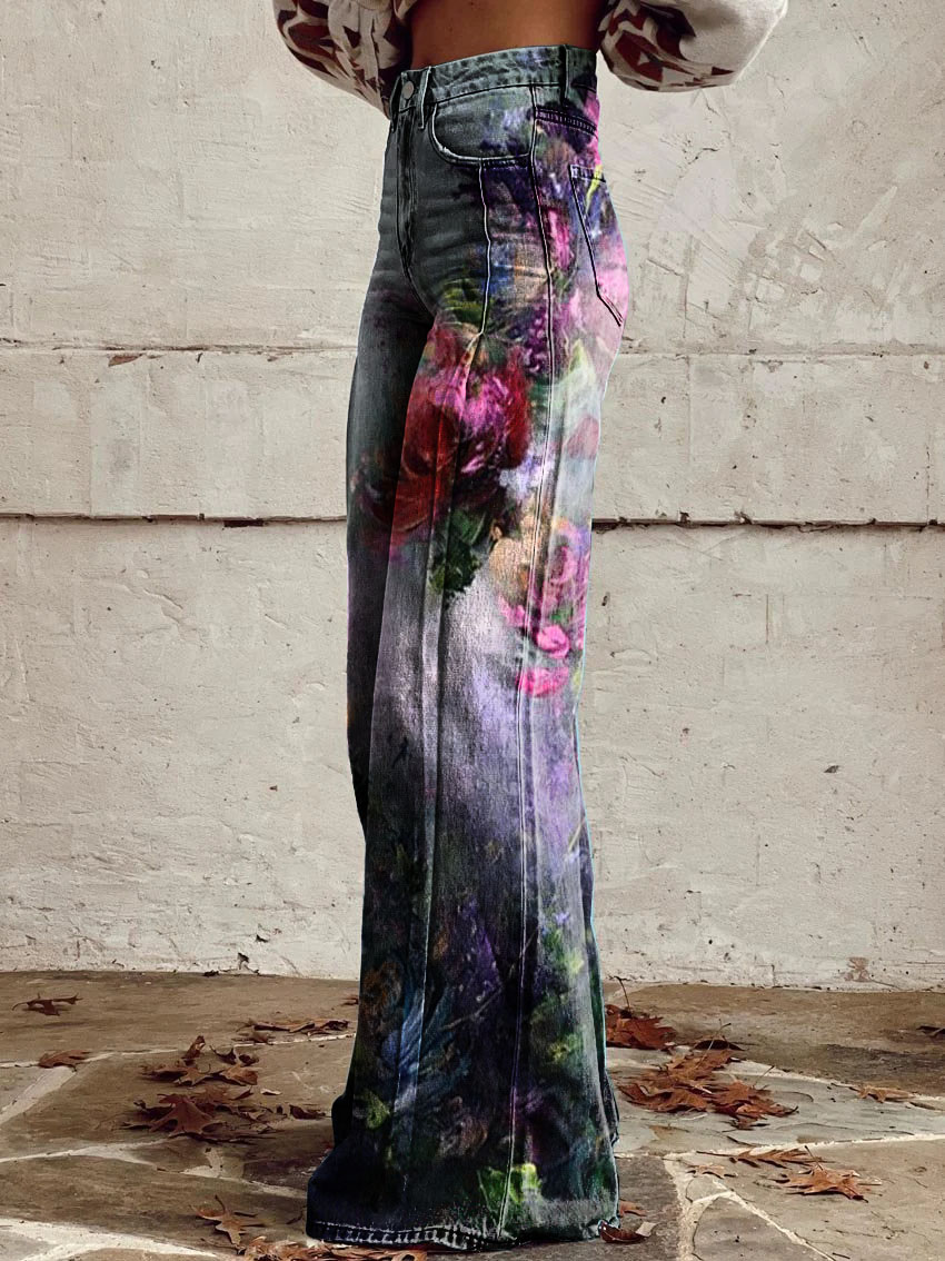 Floral Print Casual Wide-Leg Pants