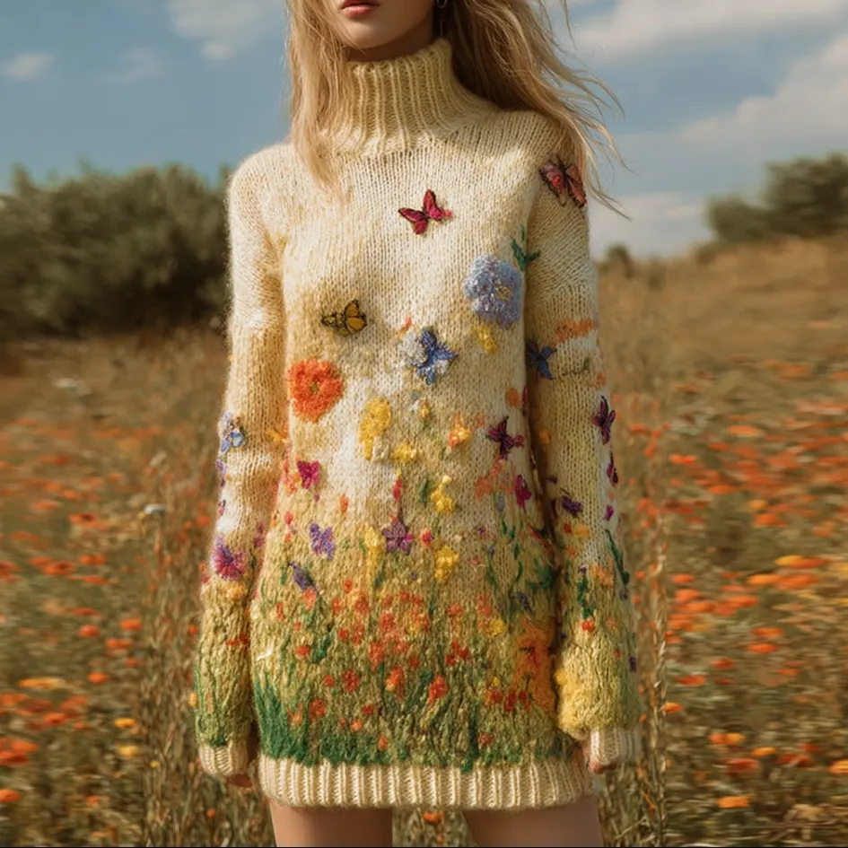 Secret Garden Retro High Neck Knit Sweater Dress