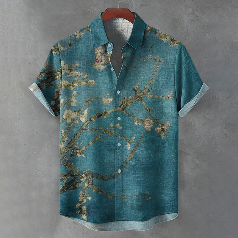 Men's Retro Apricot Blossom Artistic Casual Linen Shirt