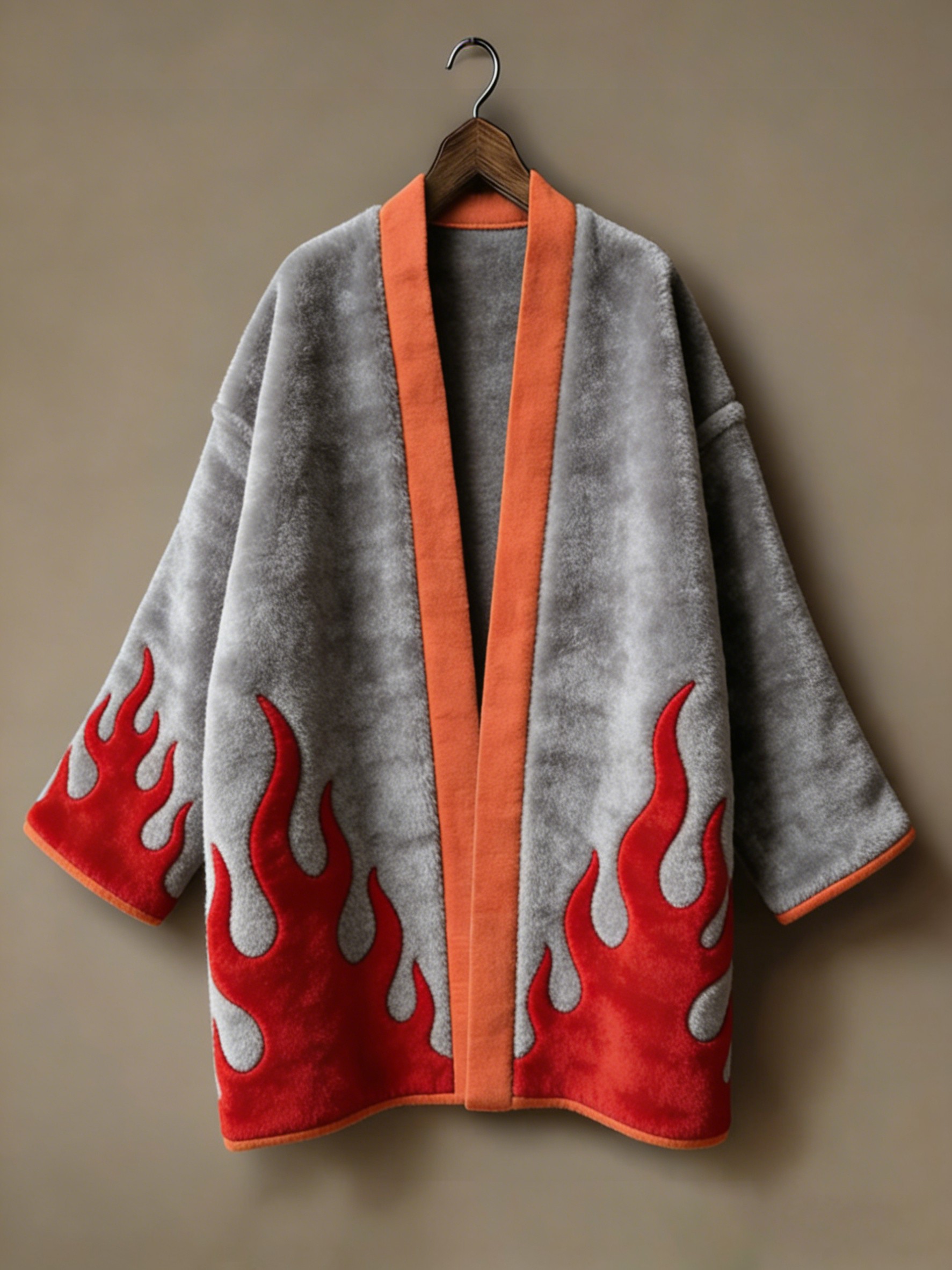 Flannel embroidered printed medium and long kimono cardigan