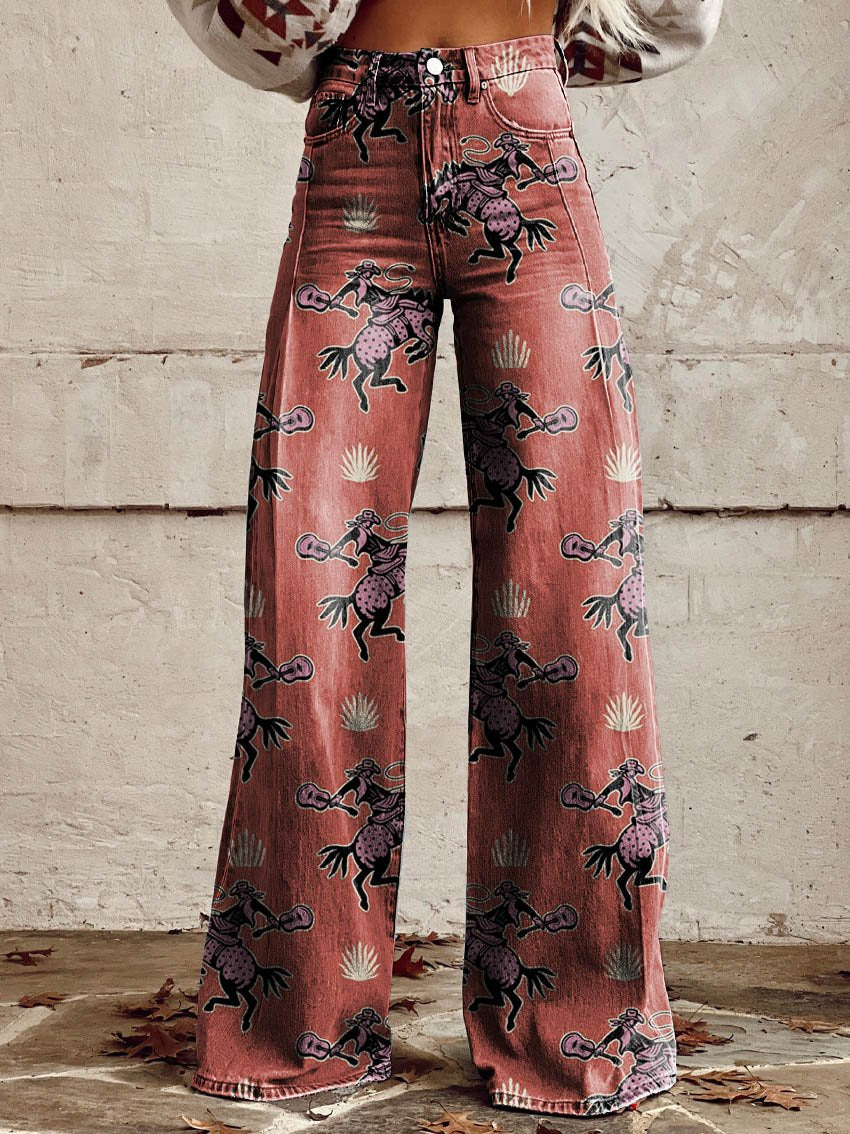 Western Cowboy Print Casual Wide-Leg Pants