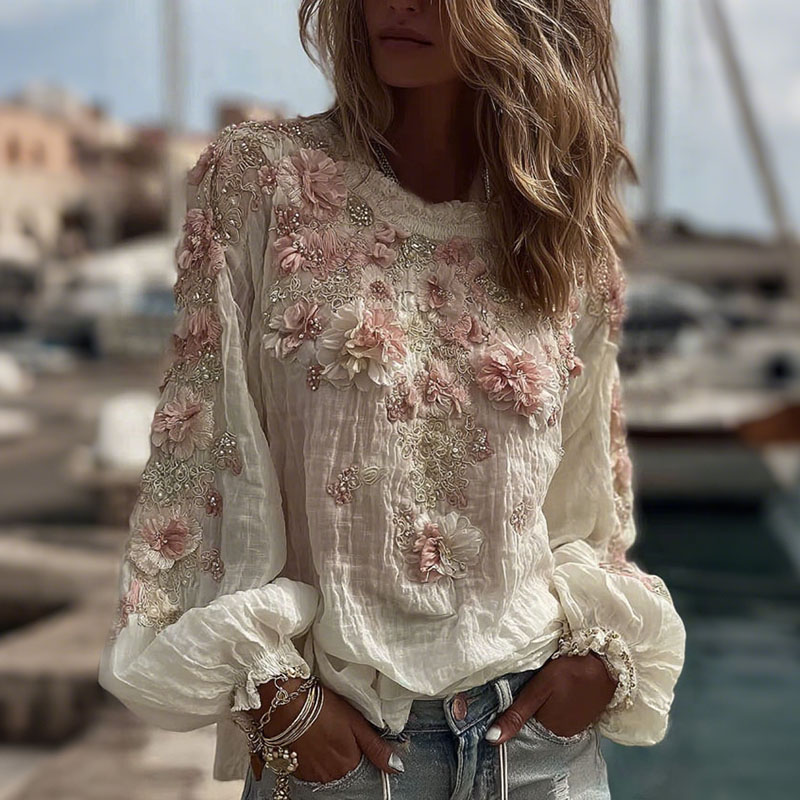 Women's Vintage Pink Floral Print Short Sleeve T-shirt