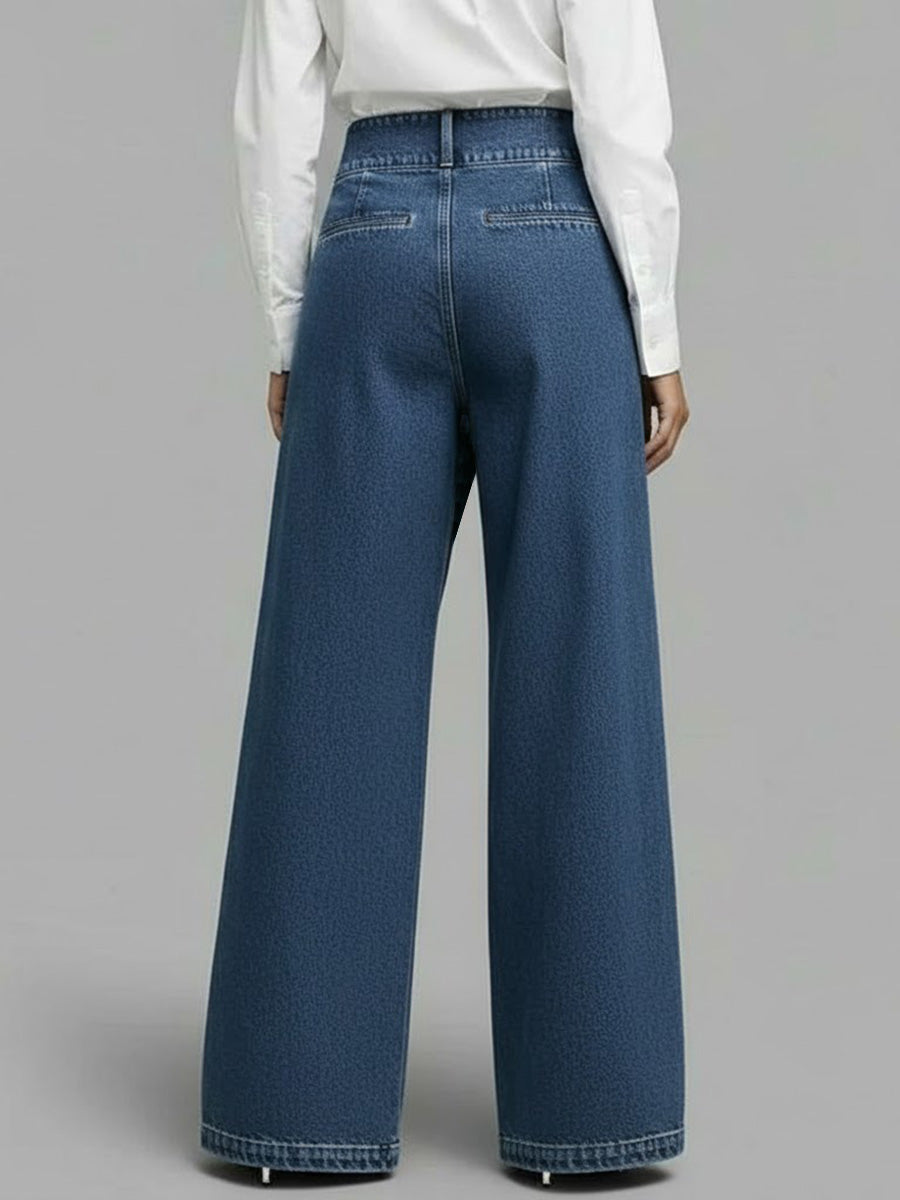 High-waisted Casual Loose-fitting Wide-leg Jeans