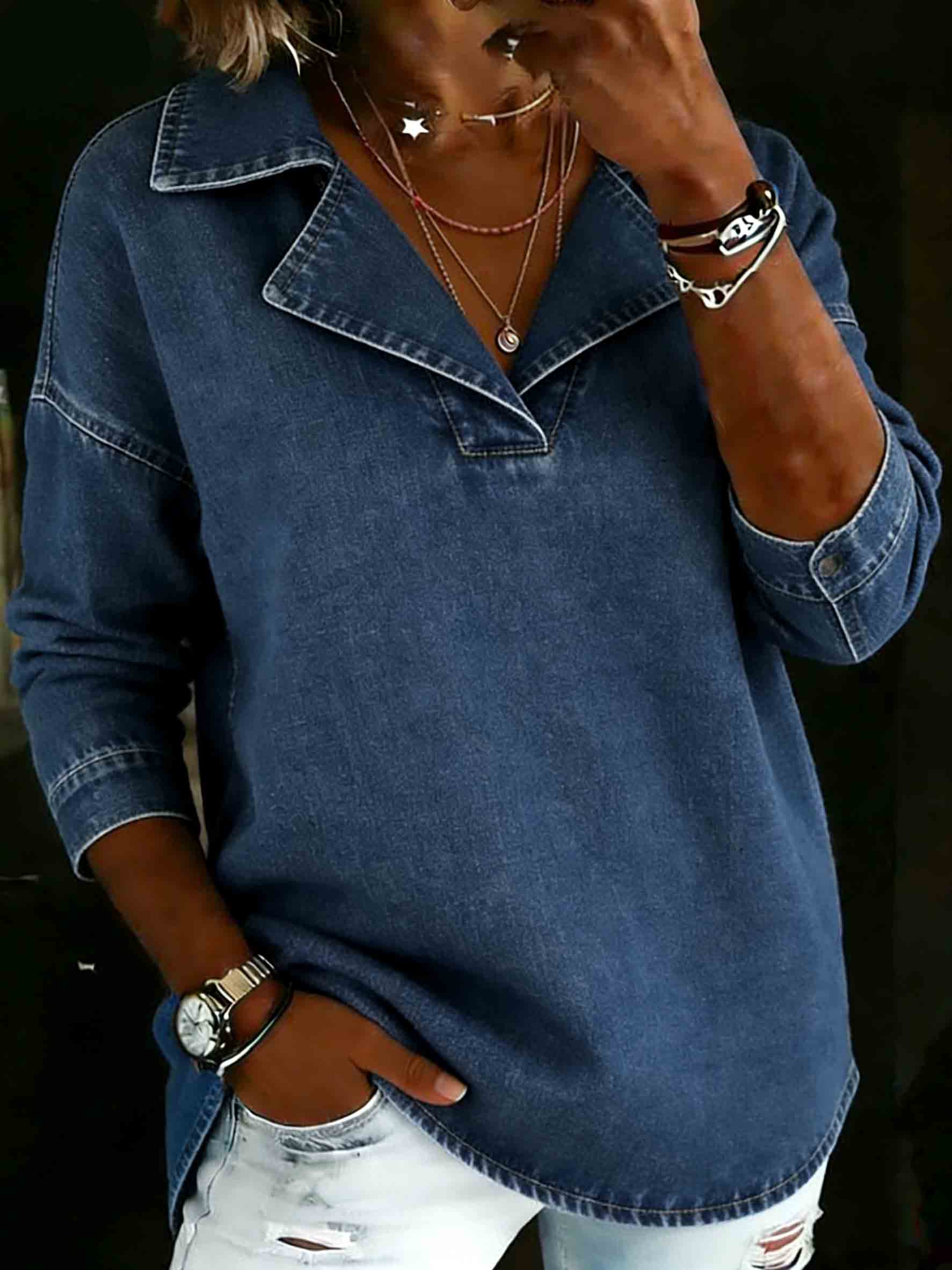 Lapel Casual Denim Sweater