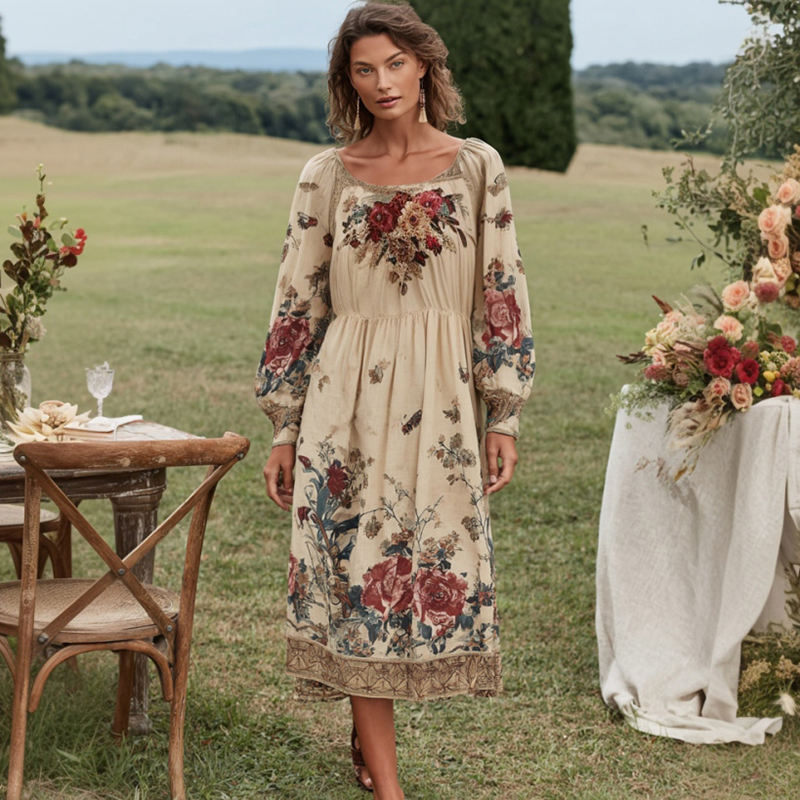 Women's Vintage Bohemian Comfortable Vacation Maxi Dress