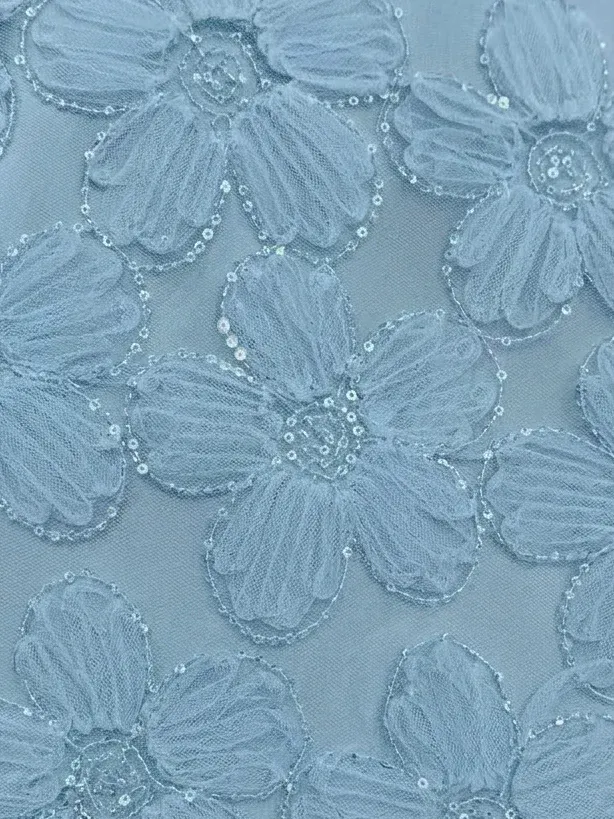 Light Blue Jacquard Glitter Classic Off The Shoulder Short-Sleeve Mermaid Floor-length Gown