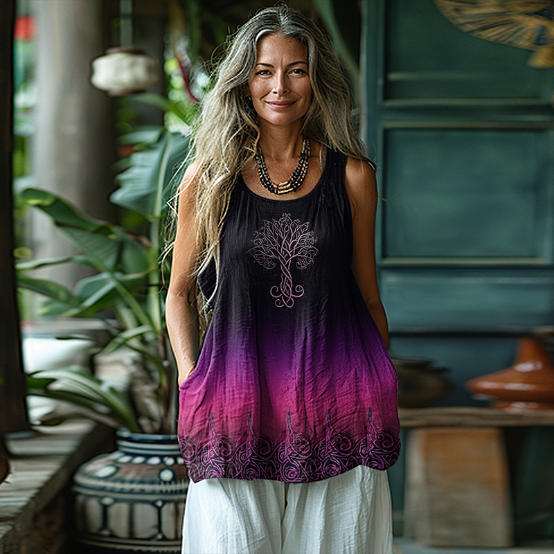 Women's Vintage Viking Tree Of Life Gradient Vest