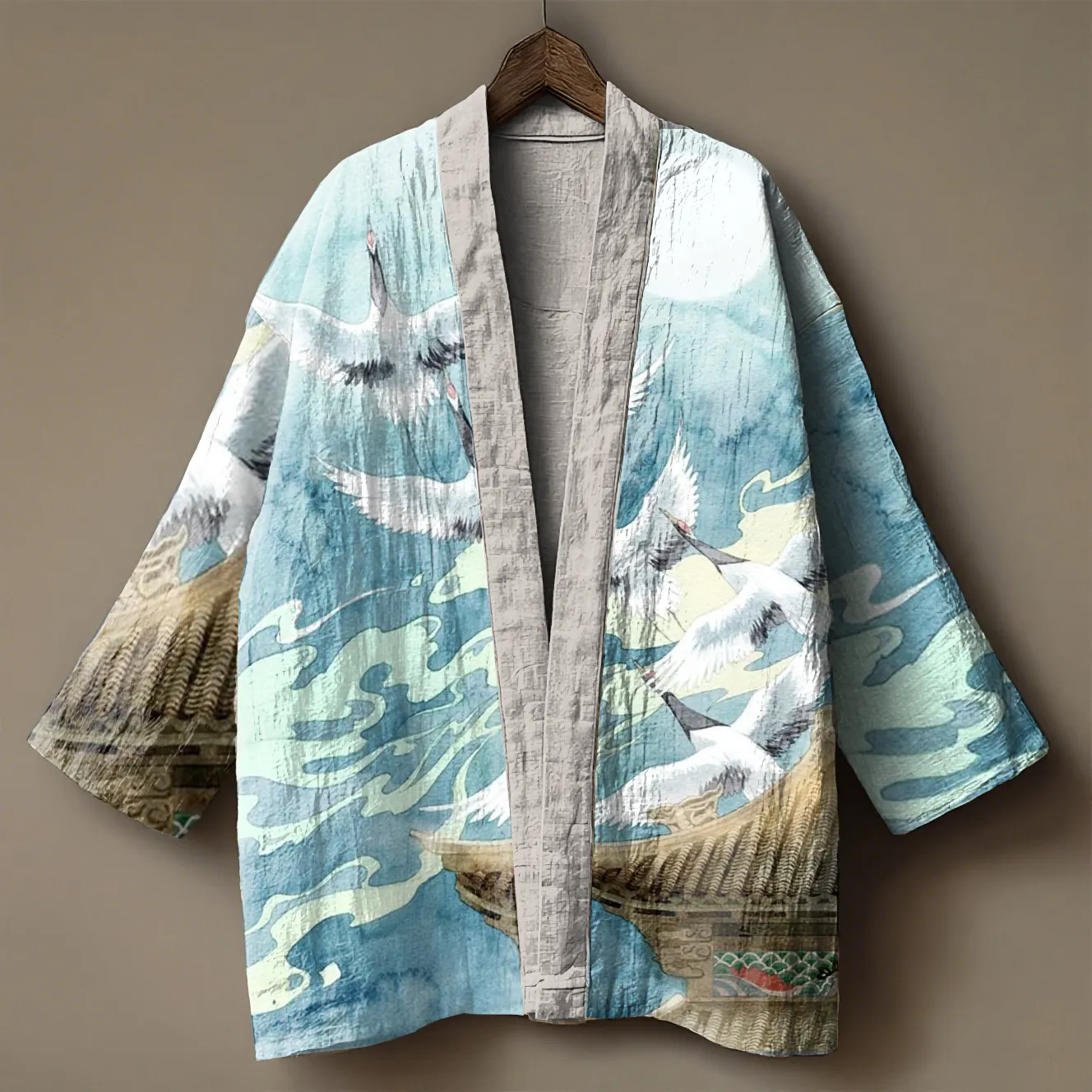 Japanese art embroidered printed linen cardigan kimono