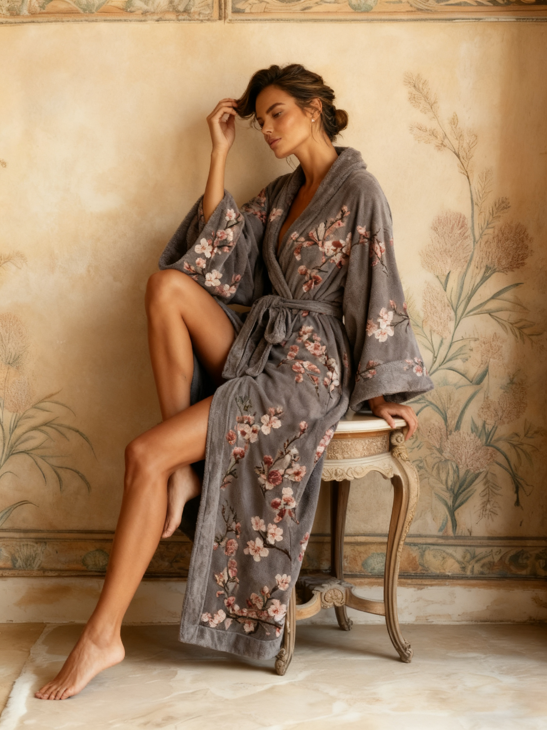 Women's Autumn and Winter Cotton Velvet Blended Robe (With Belt)