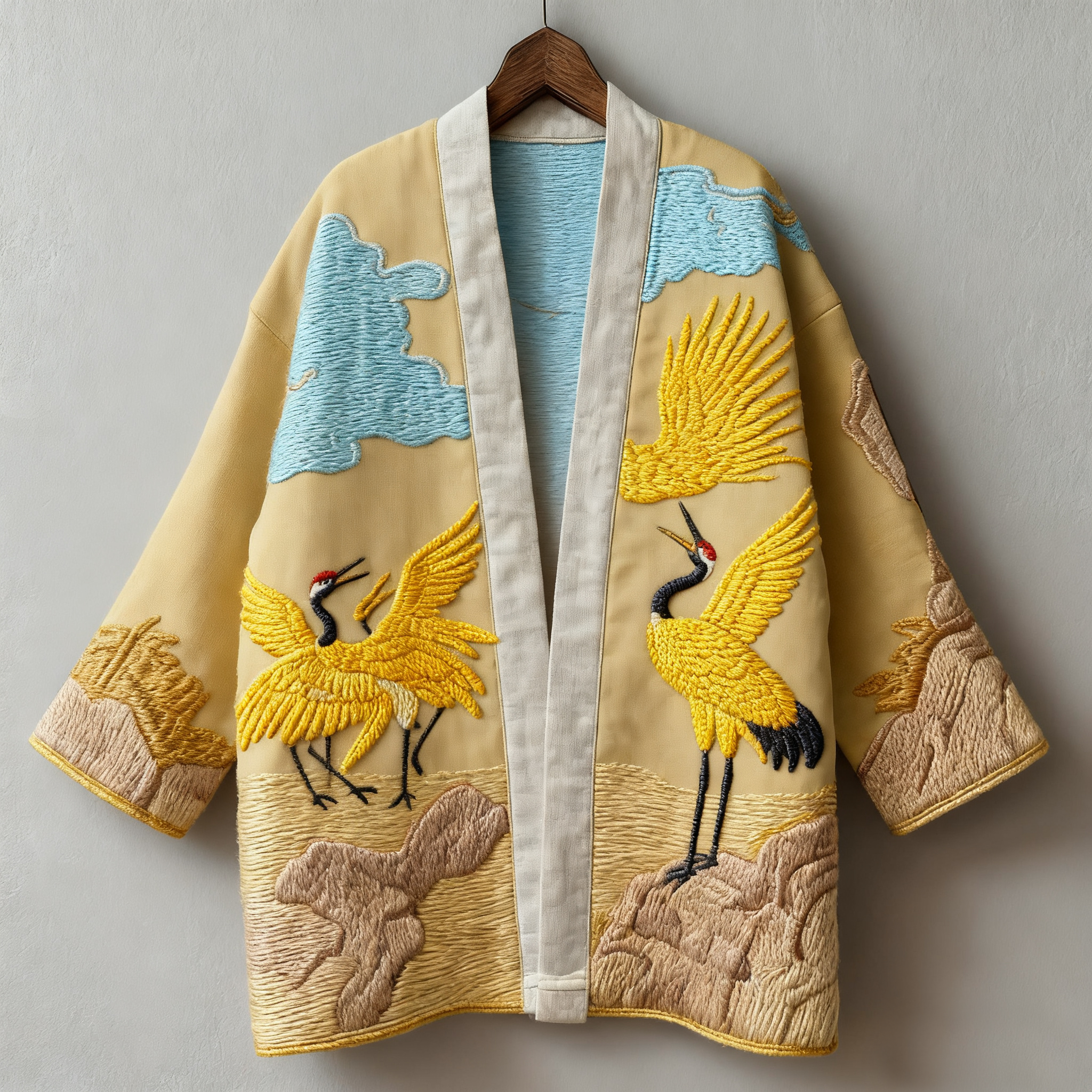Oriental art landscape painting three-dimensional embroidery linen kimono cardigan