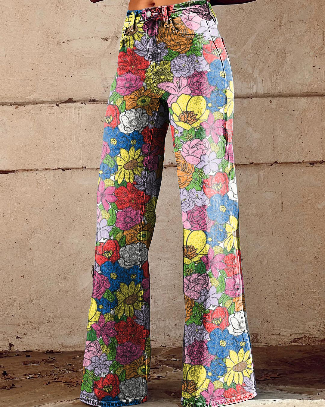 Vintage Floral Print Casual Wide-Leg Pants