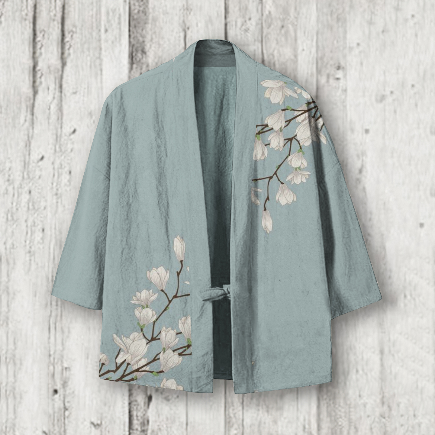 Japanese Art Floral Printed Linen Blend Kimono