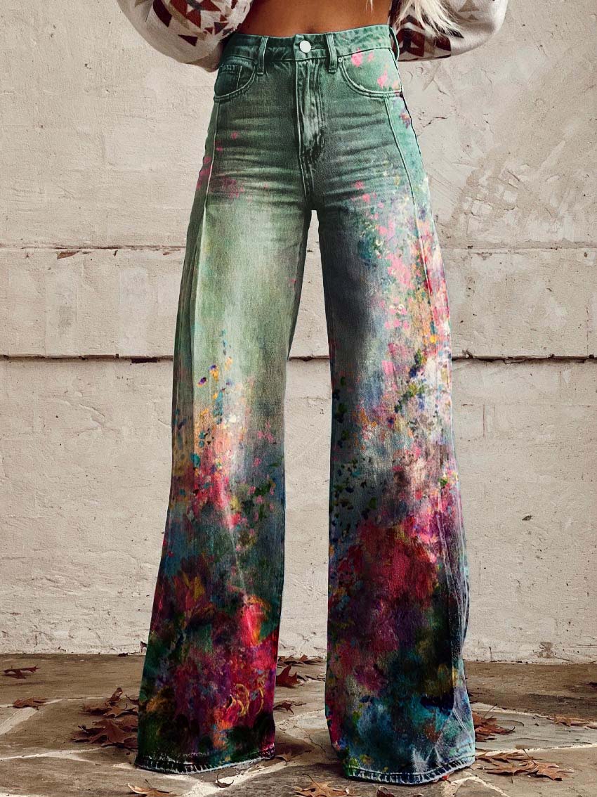 Floral Print Casual Wide-Leg Pants