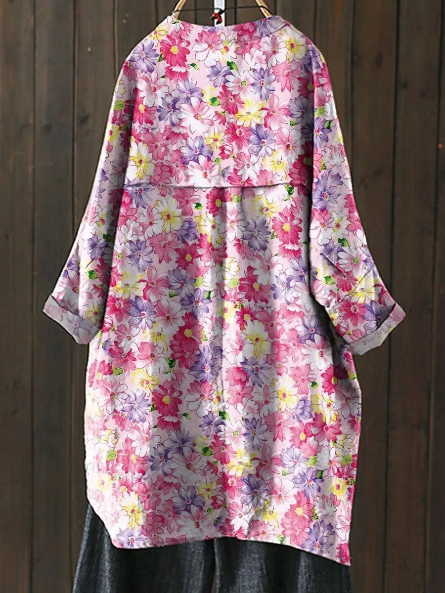 Colorful Chamomile Floral Pattern Printed Women's Loose Casual Top Jacket