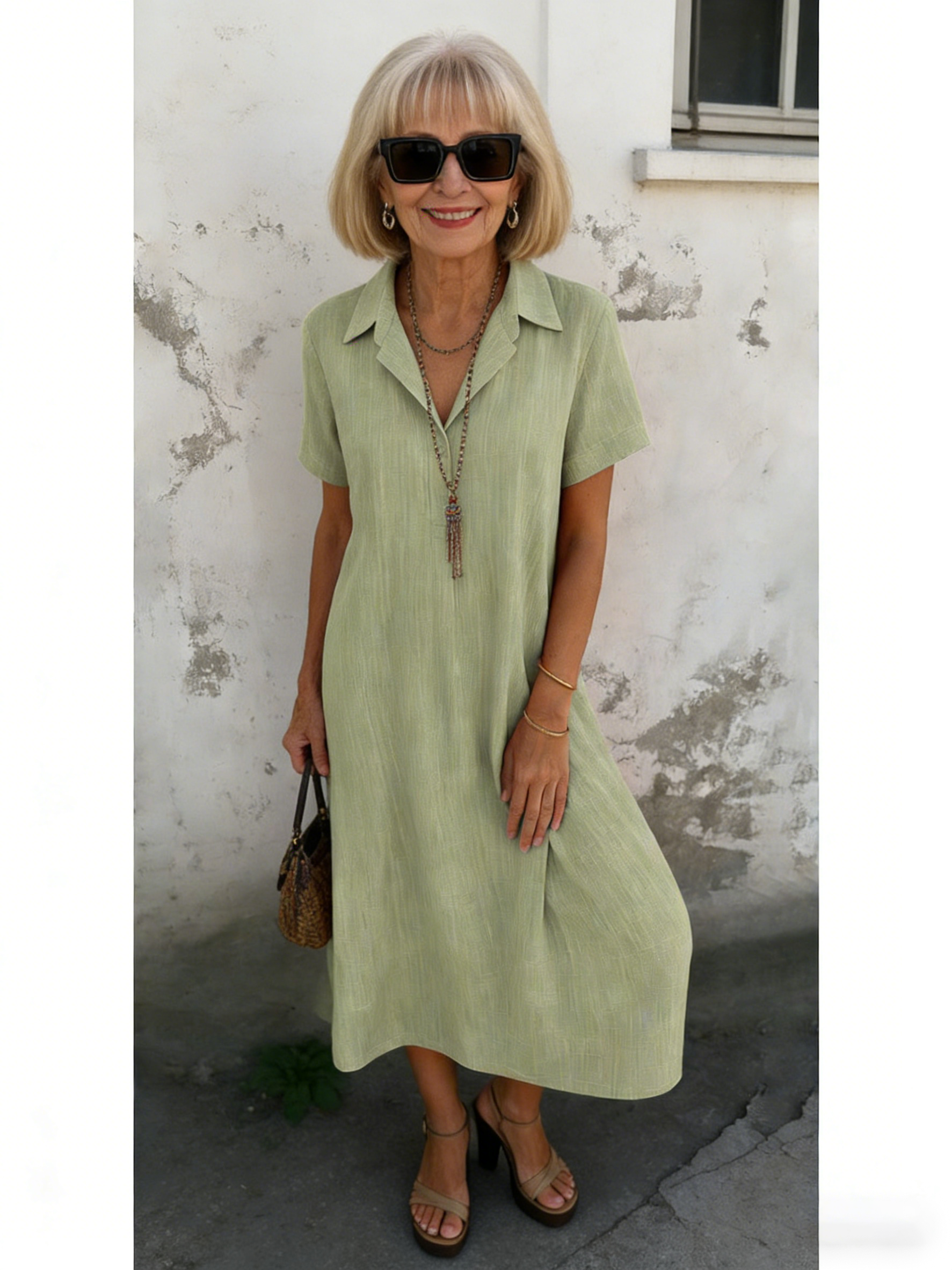 Light Blue Short-Sleeve Shirt Dress