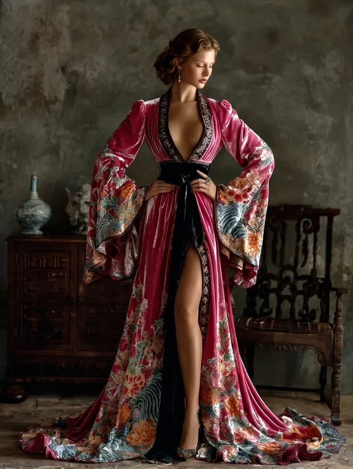 Retro Fit Pink Velvet Robe (belt Included)