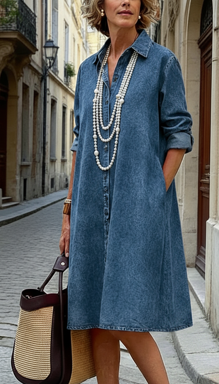 Cozy 100% Cotton Denim Shirt Dress