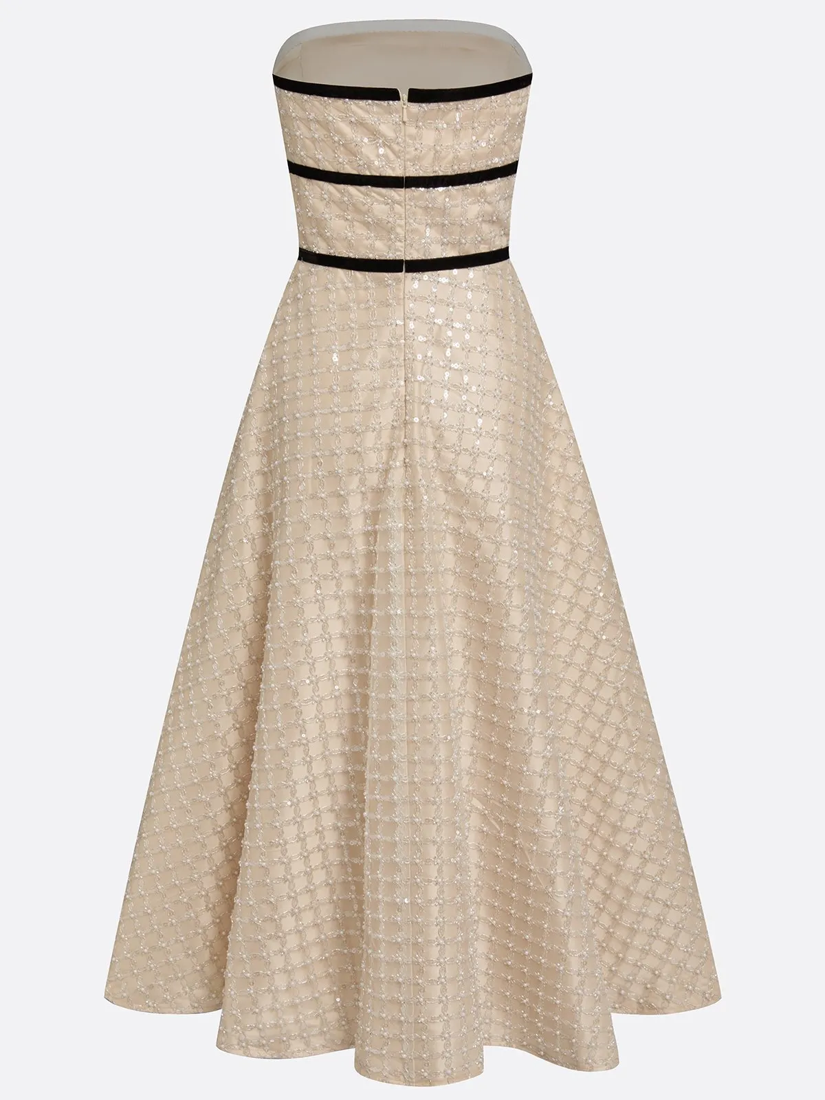 Champagne Glitter Strapless Sleeveless A-Line Midi Dress