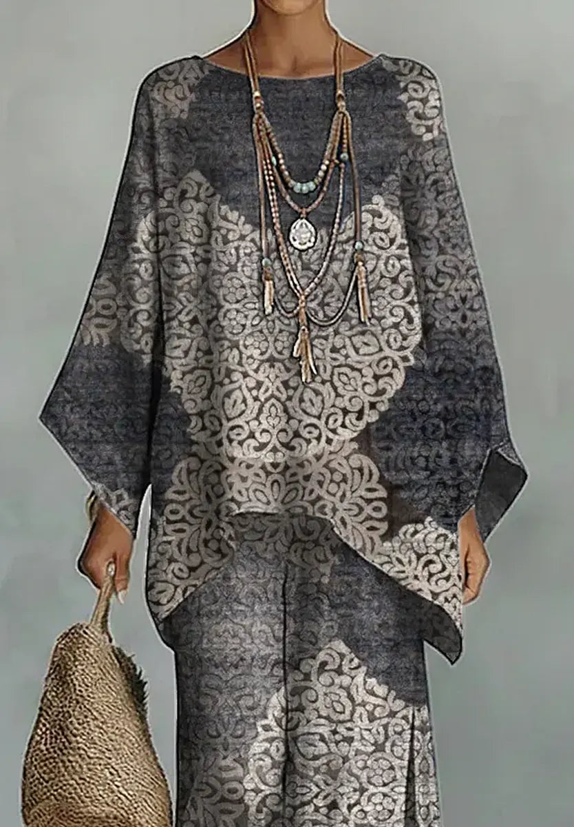Vintage Pattern Art Print Casual Cotton Linen Set