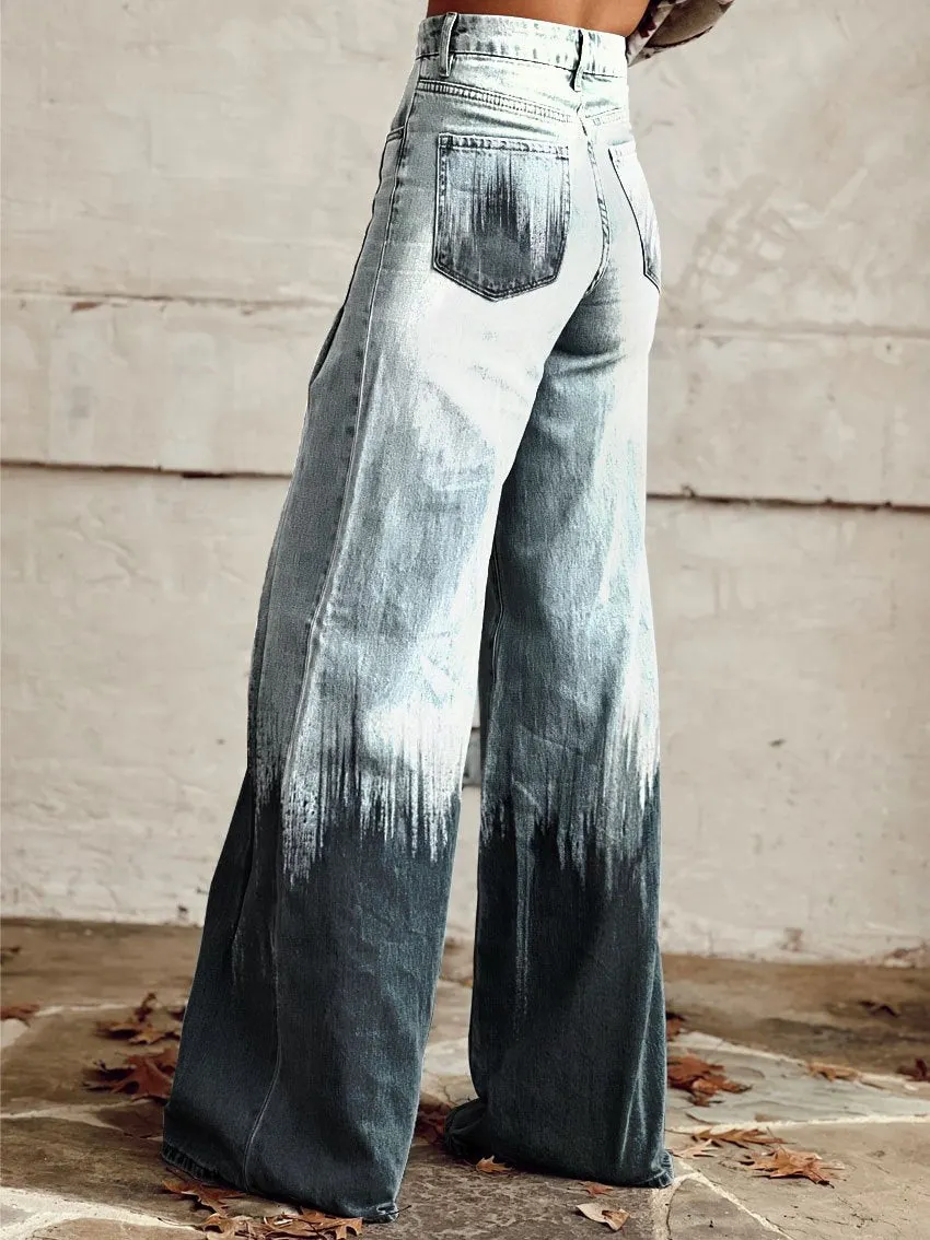 Vintage Print Casual Wide-Leg Pants