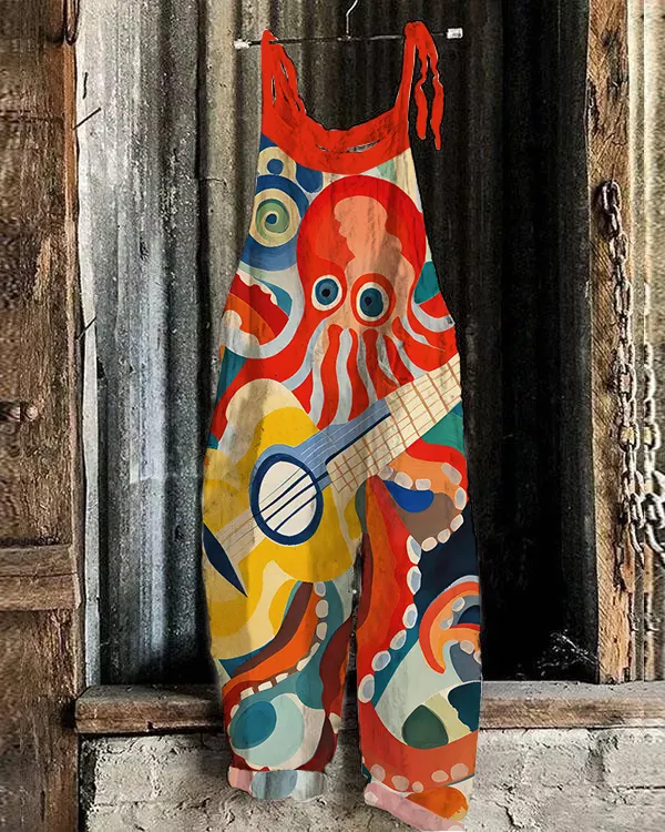 Japanese Octopus Music Art Print Casual Jumpsuit