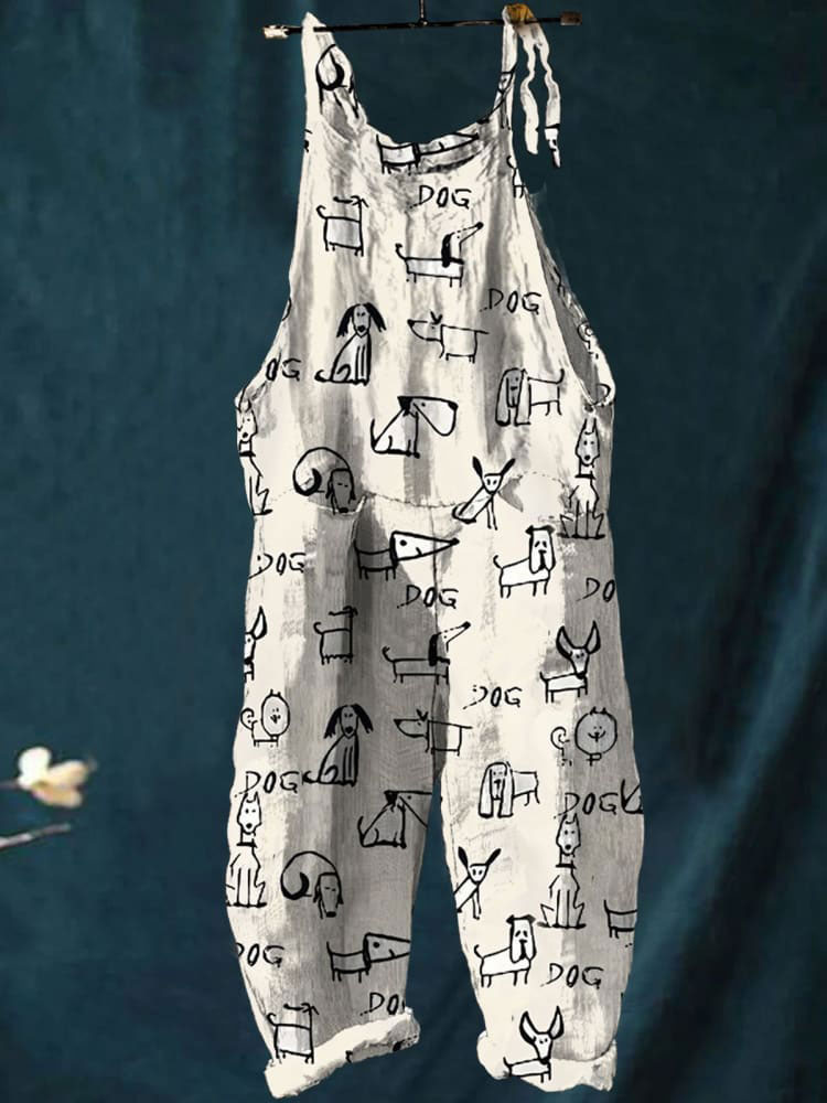 Cute Dog Art Print Colorful Art Casual Wide-Leg Jumpsuit